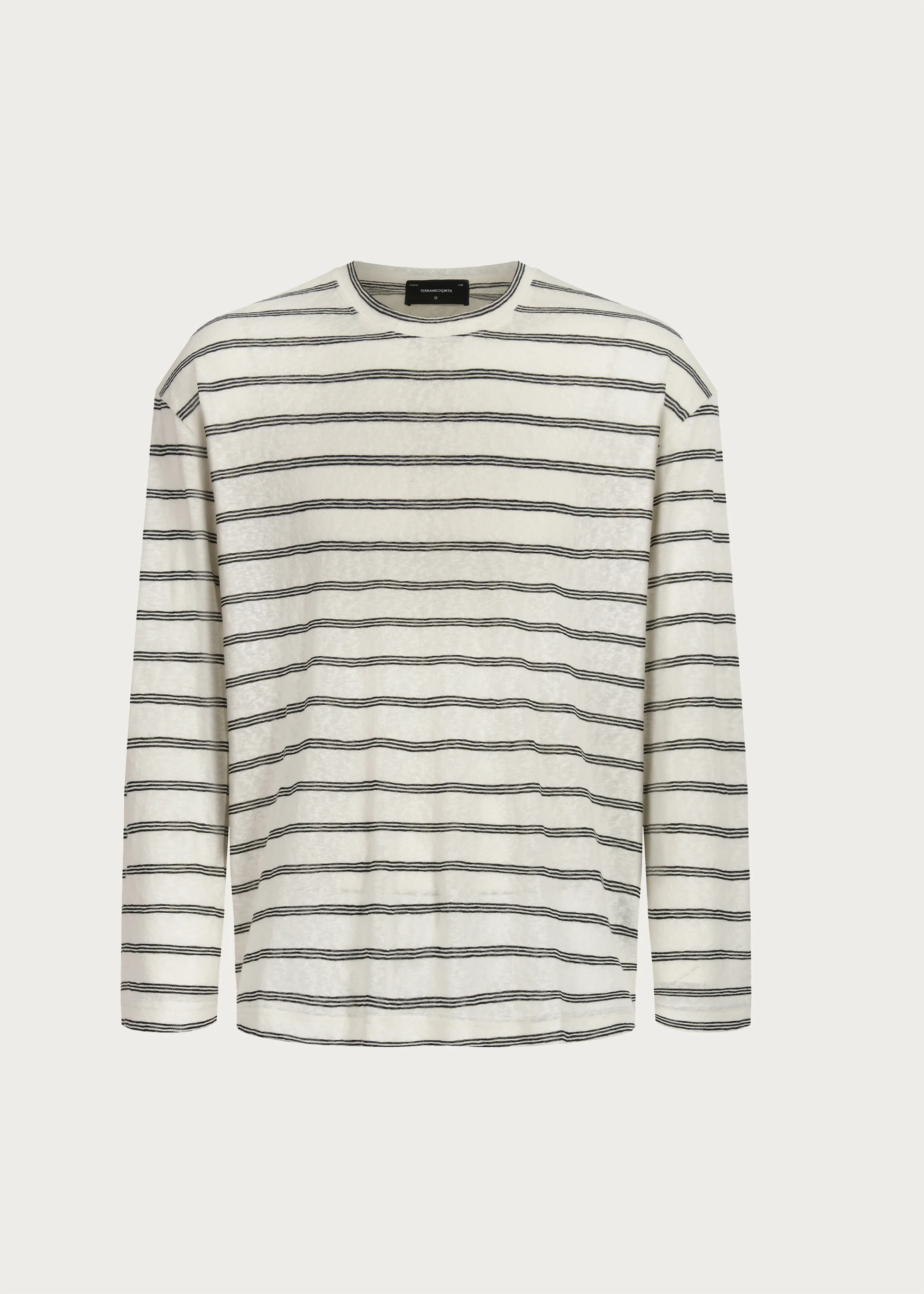 Basic Long-Sleeve Striped T-Shirt Beige