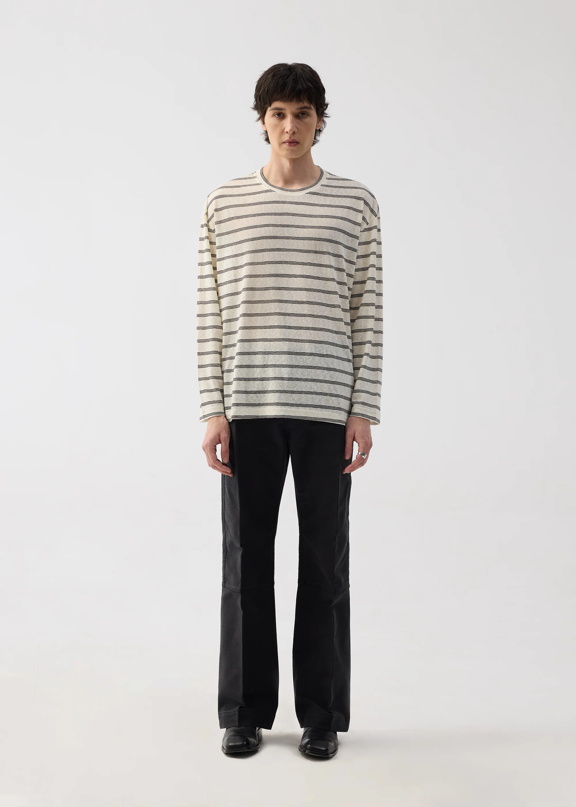 Basic Long-Sleeve Striped T-Shirt Beige - Image 2