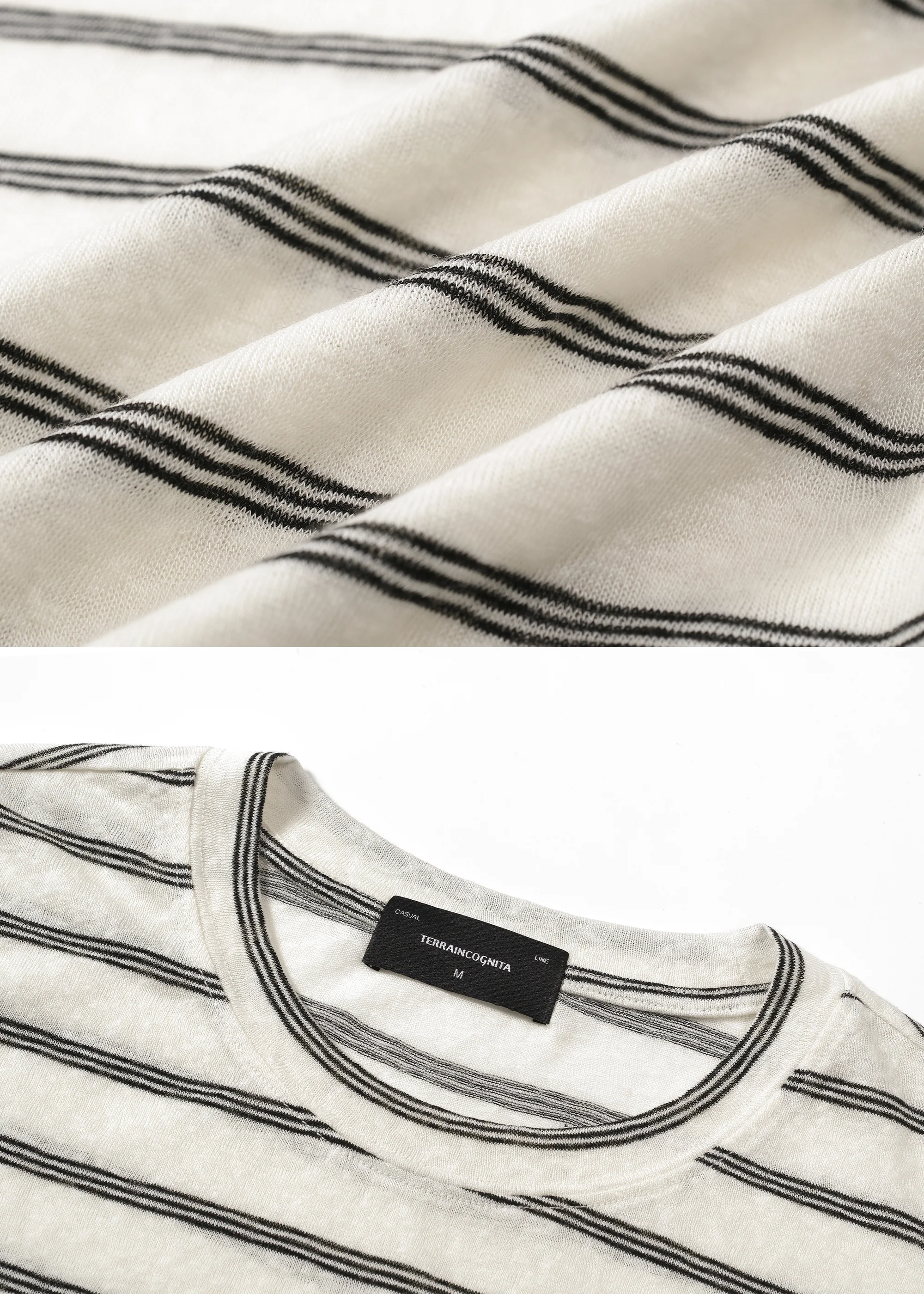 Basic Long-Sleeve Striped T-Shirt Beige - Image 3