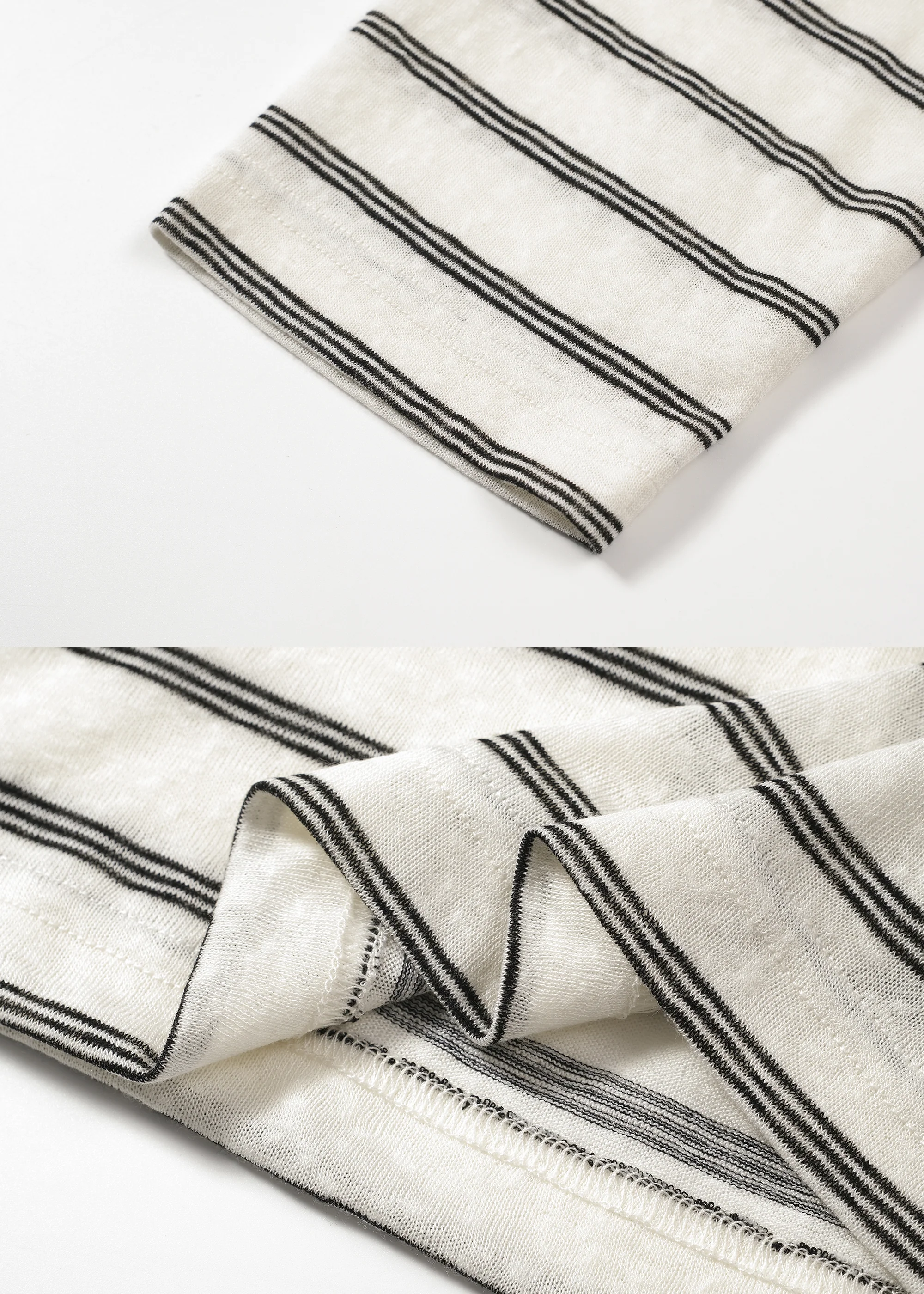 Basic Long-Sleeve Striped T-Shirt Beige - Image 4