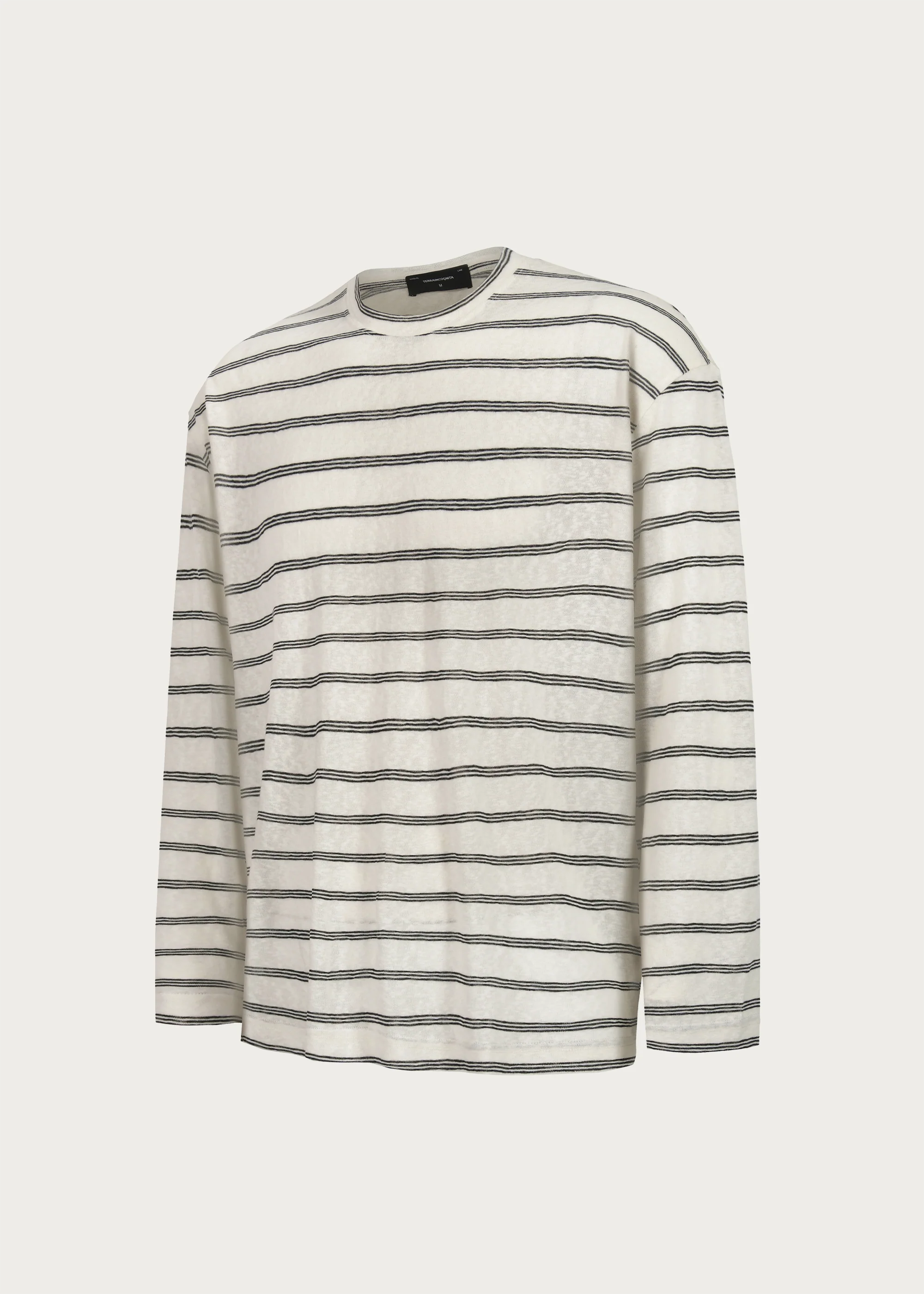 Basic Long-Sleeve Striped T-Shirt Beige - Image 5