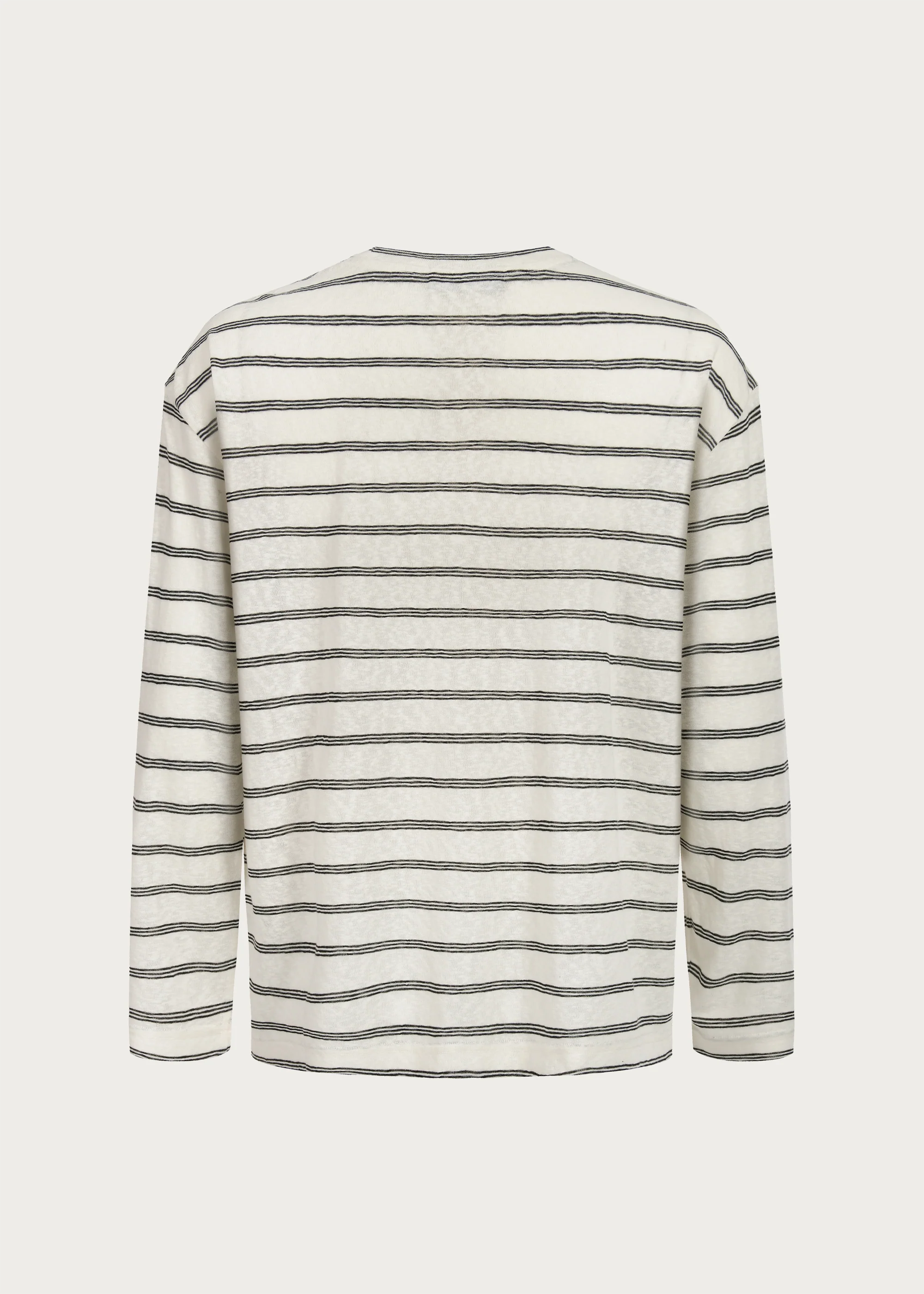 Basic Long-Sleeve Striped T-Shirt Beige - Image 6