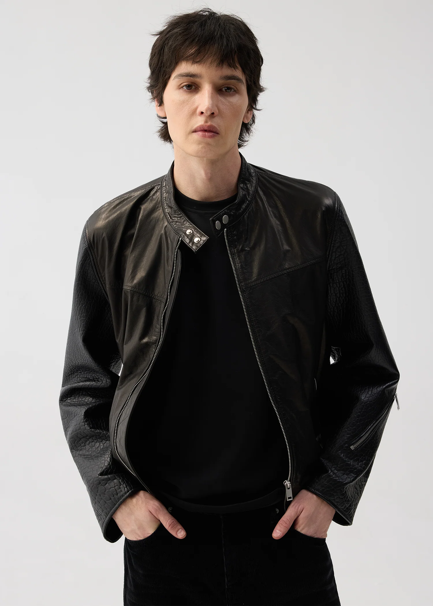Cowhide and sheepskin patchwork leather jacket - Image 3
