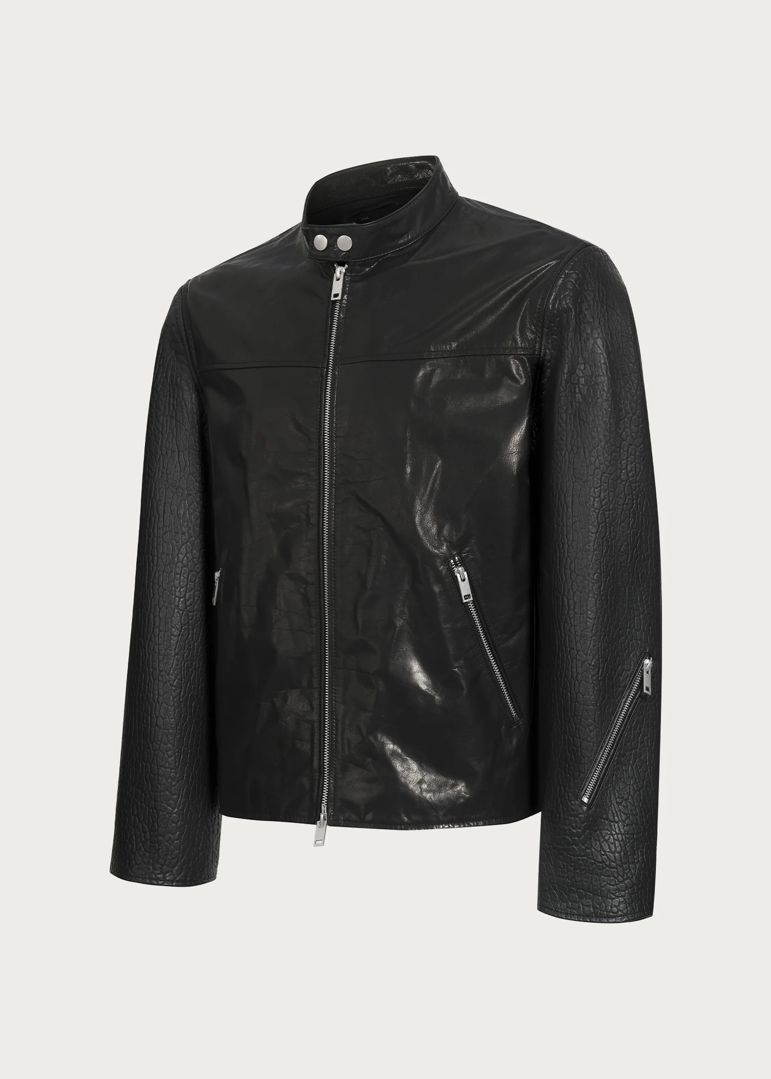 Cowhide and sheepskin patchwork leather jacket - Image 4