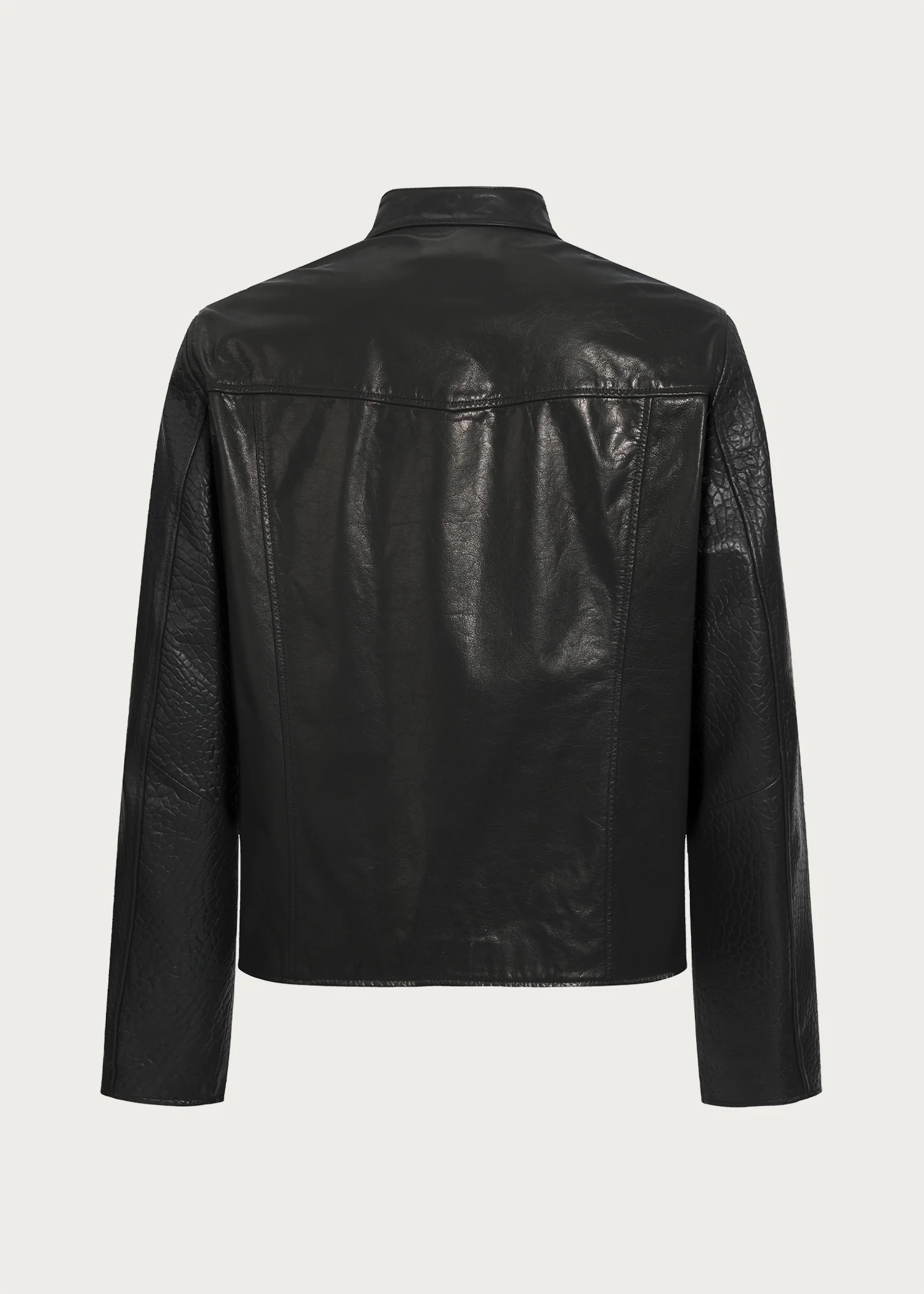 Cowhide and sheepskin patchwork leather jacket - Image 5
