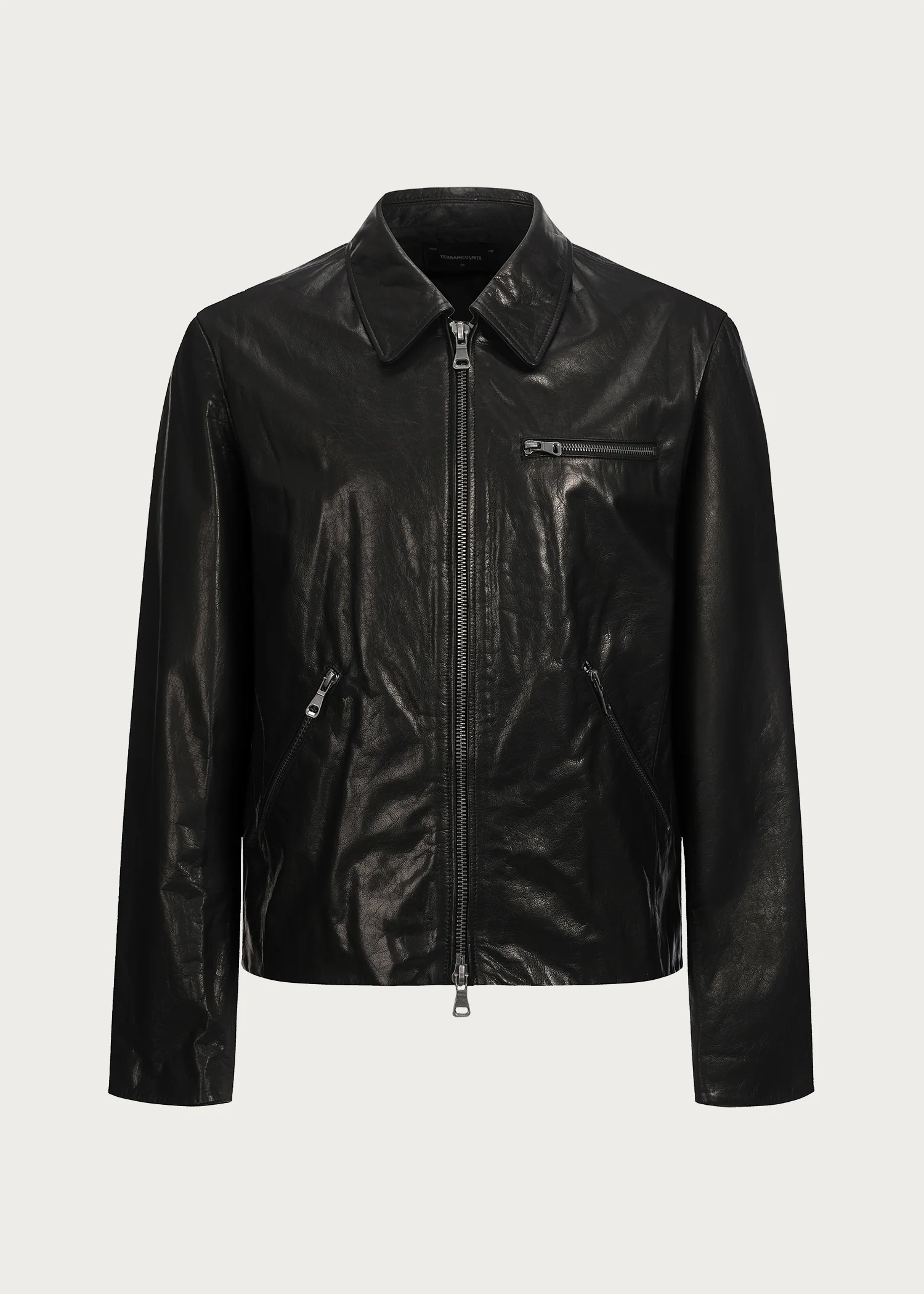 Vegetable-tanned leather zipper genuine leather jacket