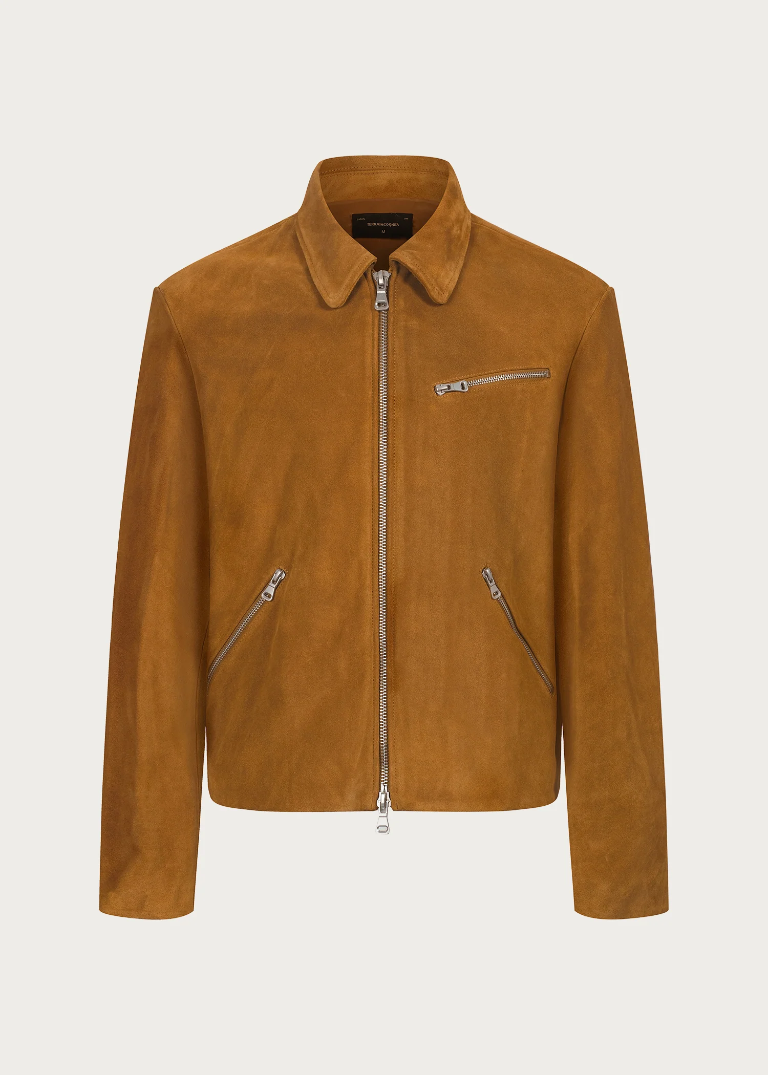 Cowhide suede zip-up leather jacket