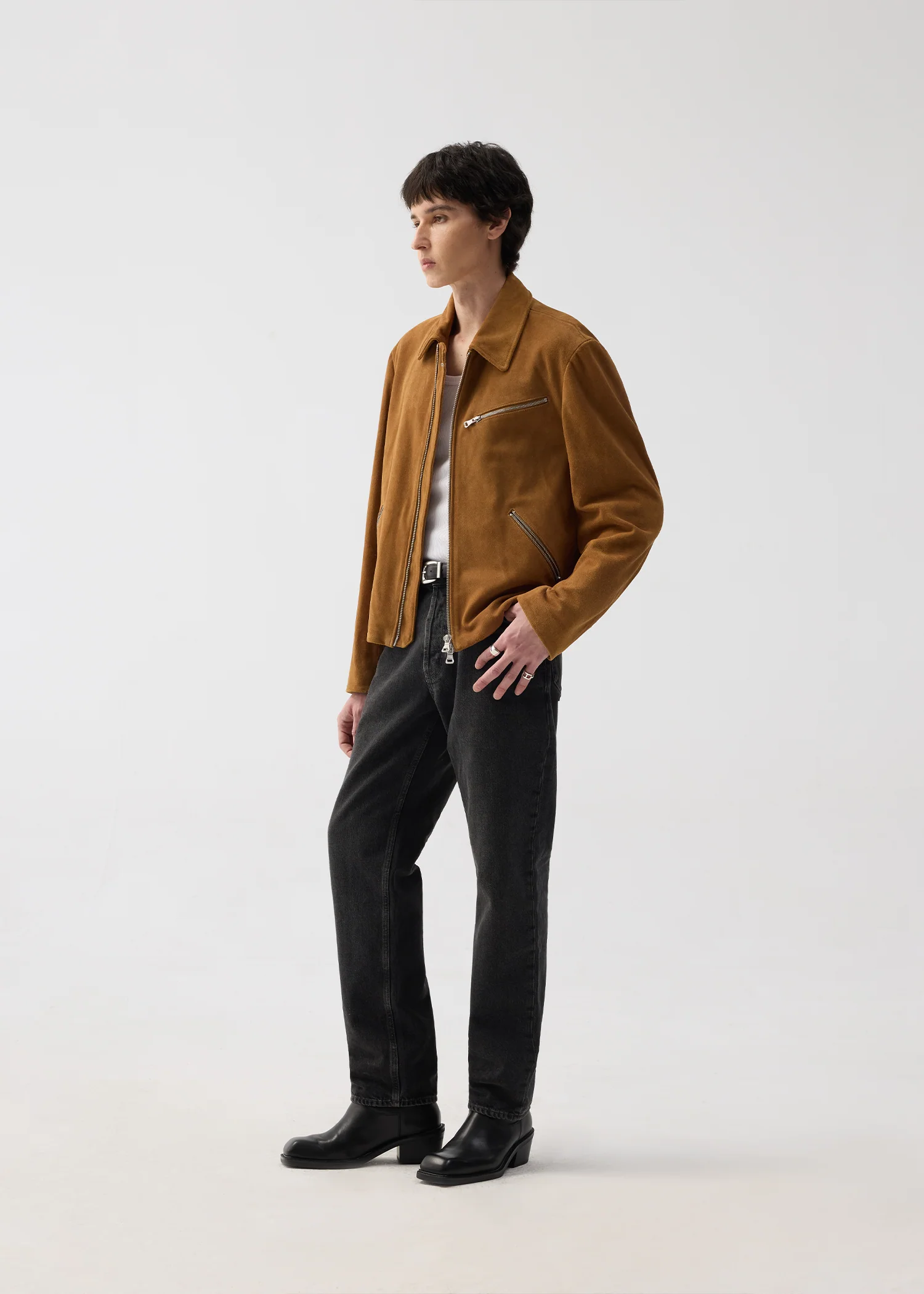 Cowhide suede zip-up leather jacket - Image 2
