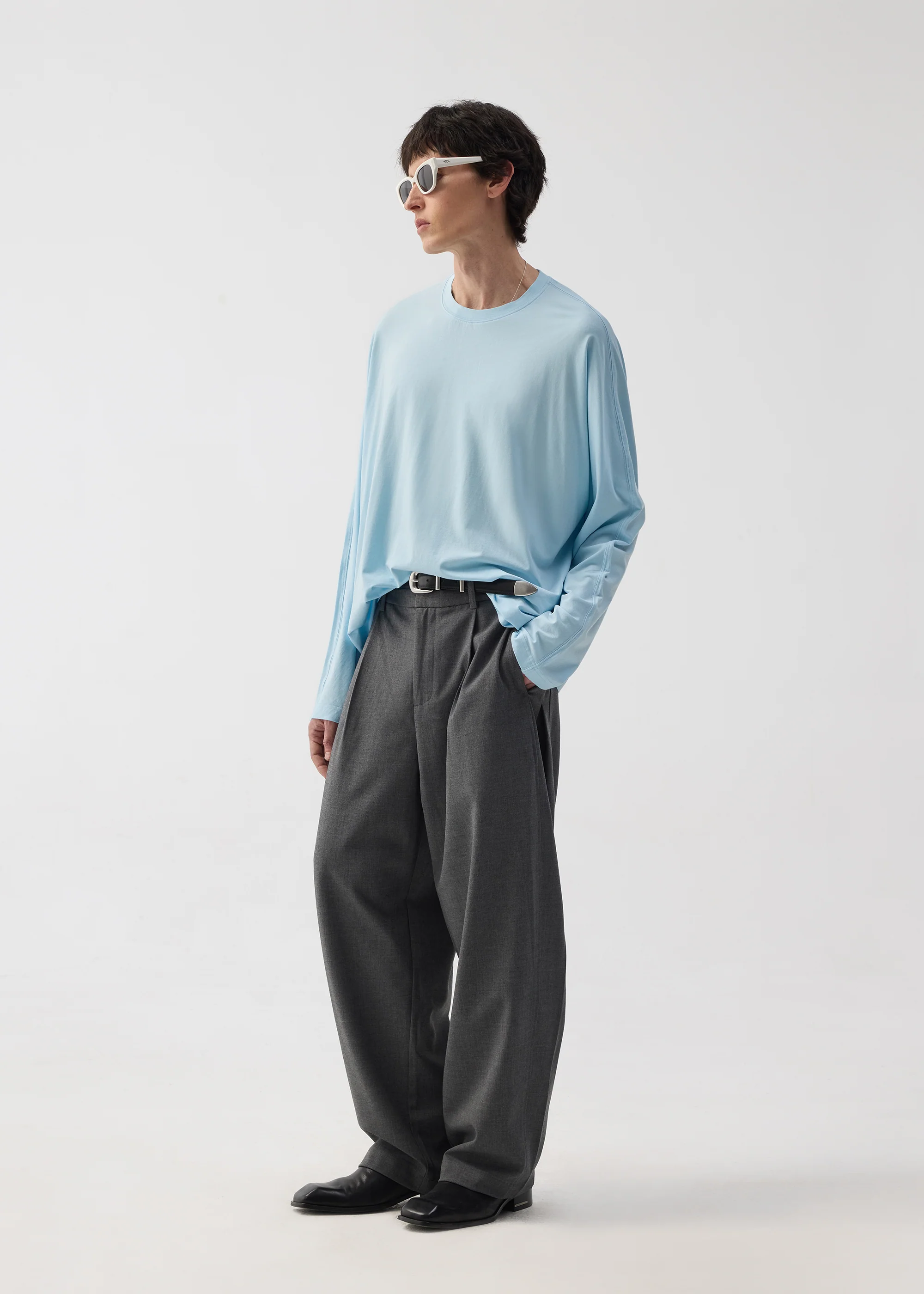 Drapey Wool-Blend Pleated Trousers Grey - Image 2