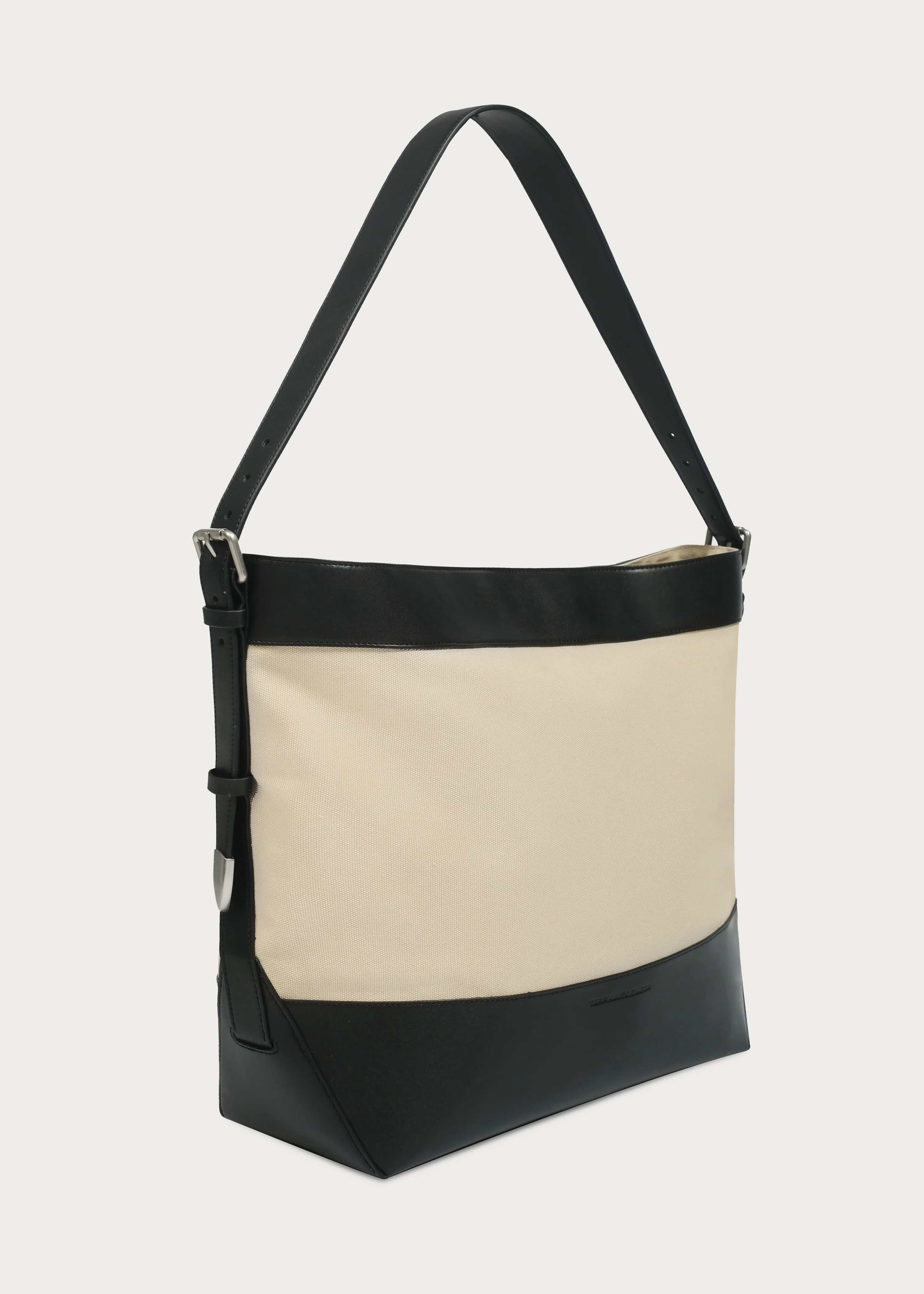 Tote bag Microfiber-leather Patchwork Washed distressed canvas Light khaki - Image 3