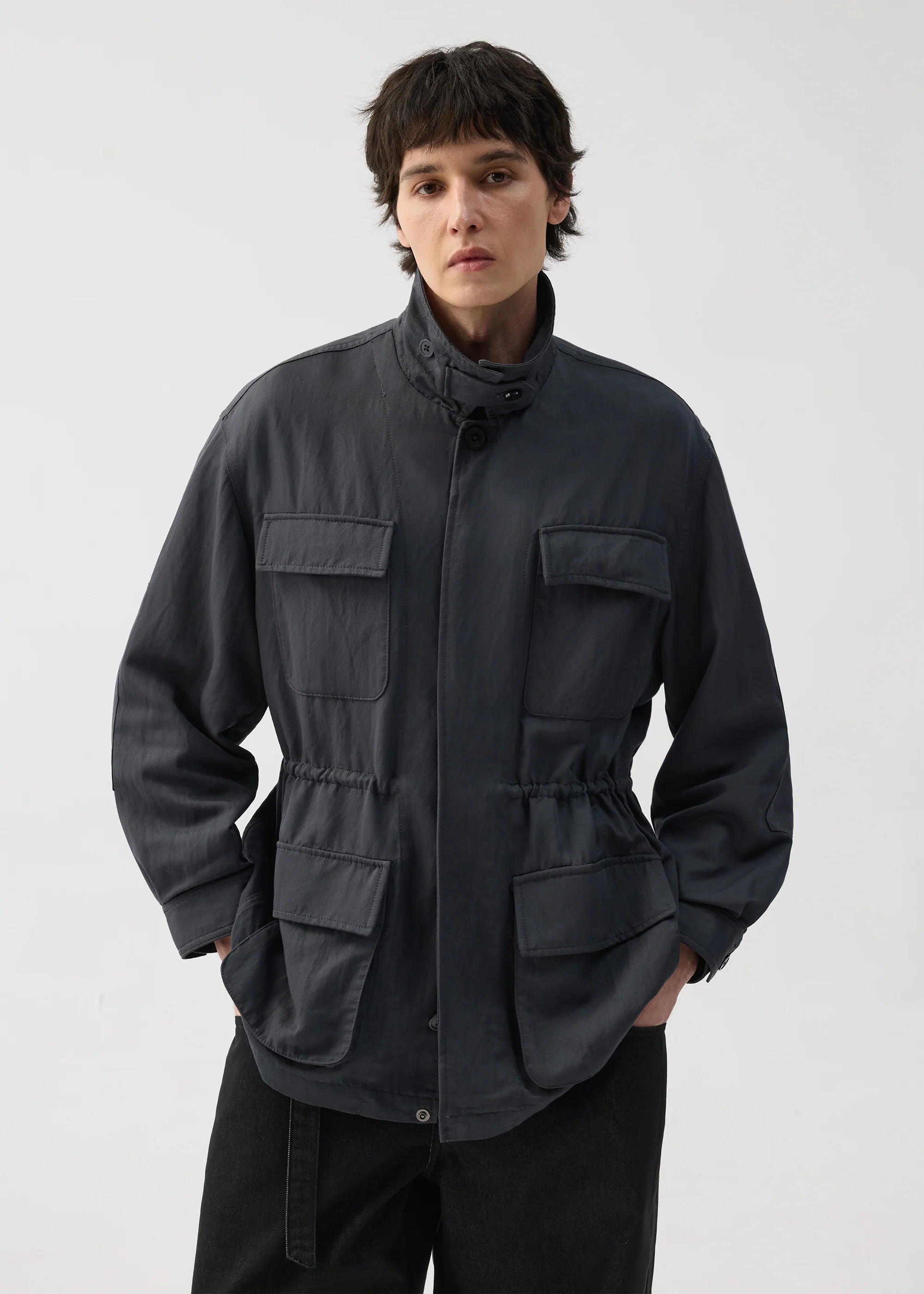 Four-Pocket Draped Lapel Jacket - Image 3