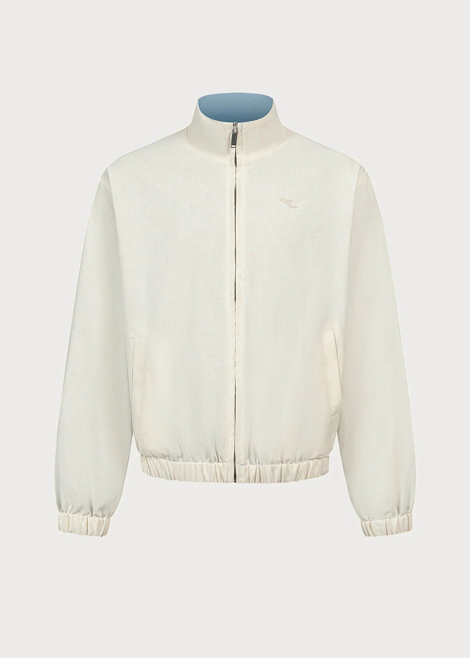 Khaki/Blue Reversible Color-block Linen-Blend High-Neck Jacket