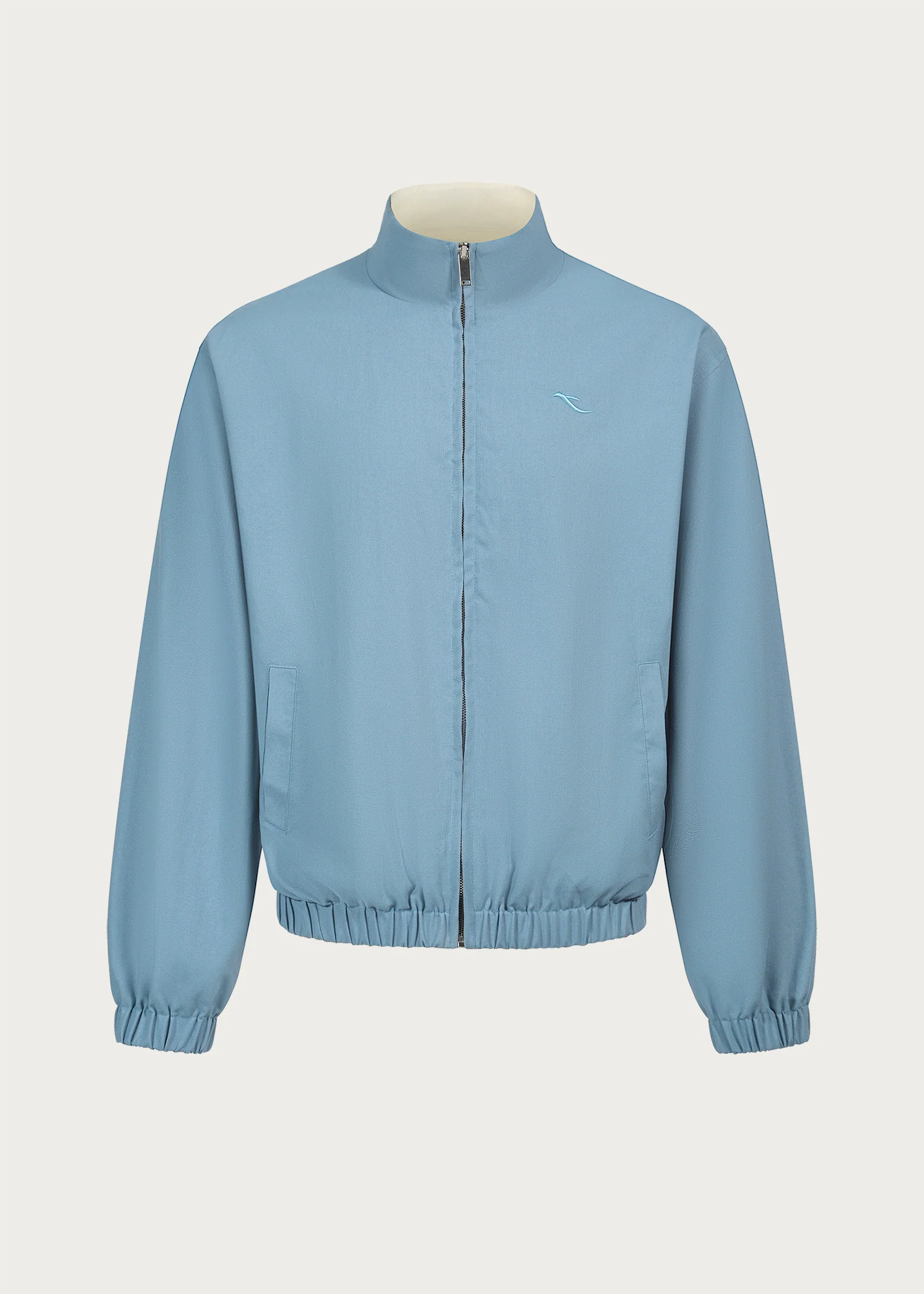 Khaki/Blue Reversible Color-block Linen-Blend High-Neck Jacket - Image 2
