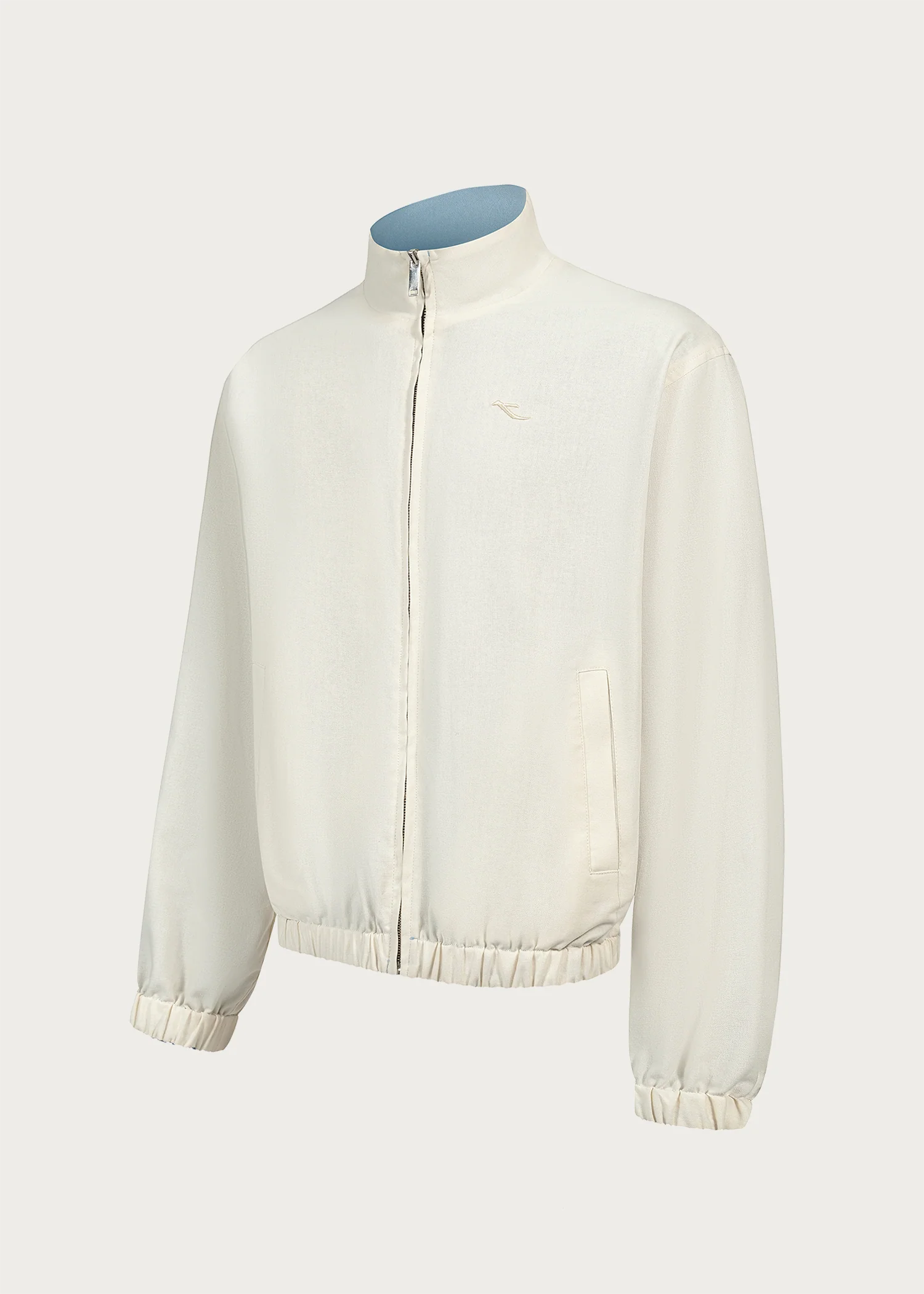 Khaki/Blue Reversible Color-block Linen-Blend High-Neck Jacket - Image 5