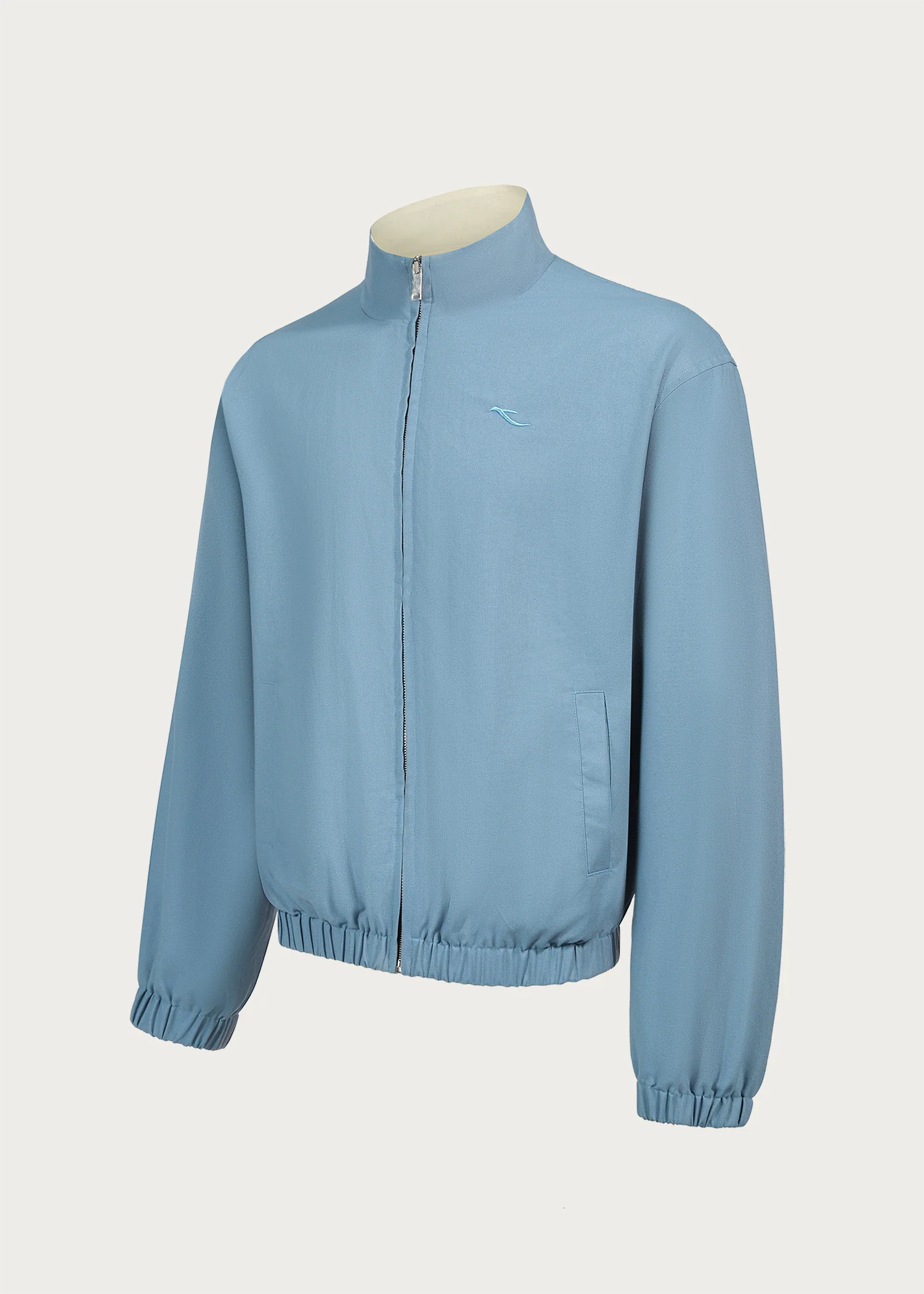 Khaki/Blue Reversible Color-block Linen-Blend High-Neck Jacket - Image 7