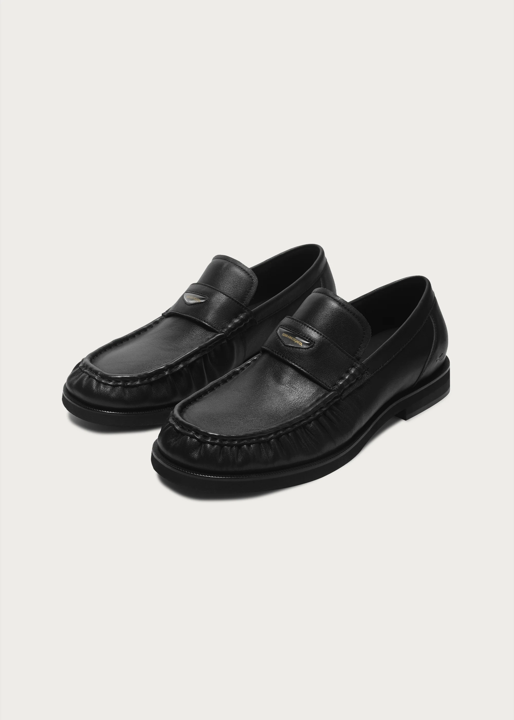 Milled Leather Round-Toe Vintage Loafers Black - Image 6