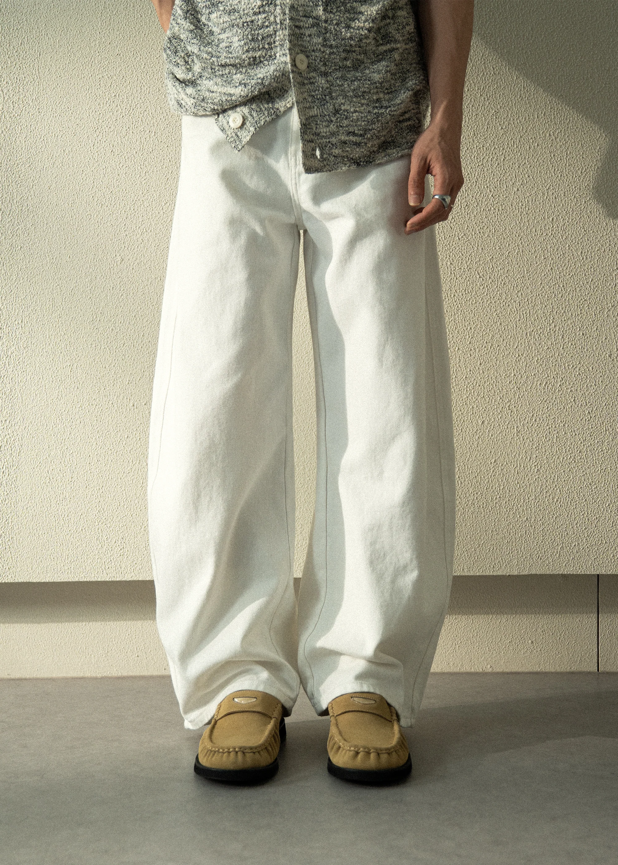 Suede Round-Toe Vintage Loafers Light Khaki - Image 3