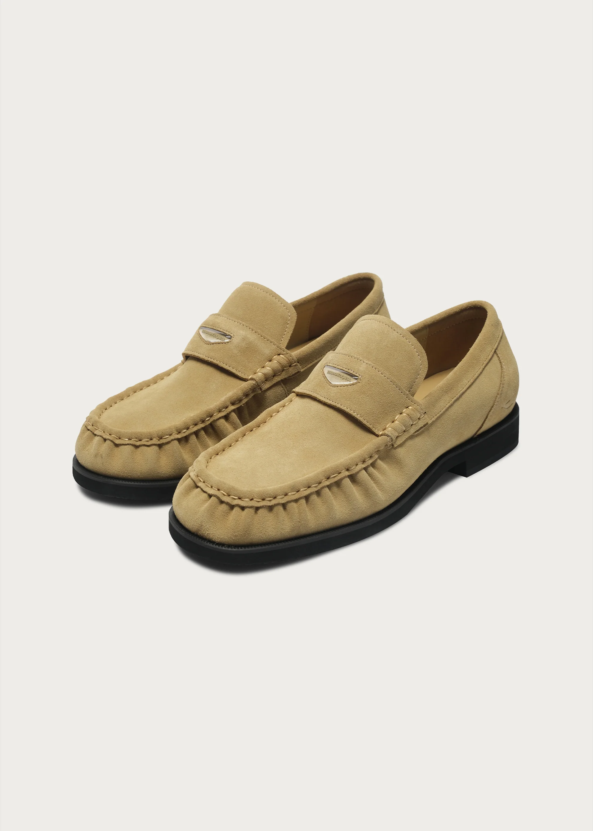 Suede Round-Toe Vintage Loafers Light Khaki - Image 5