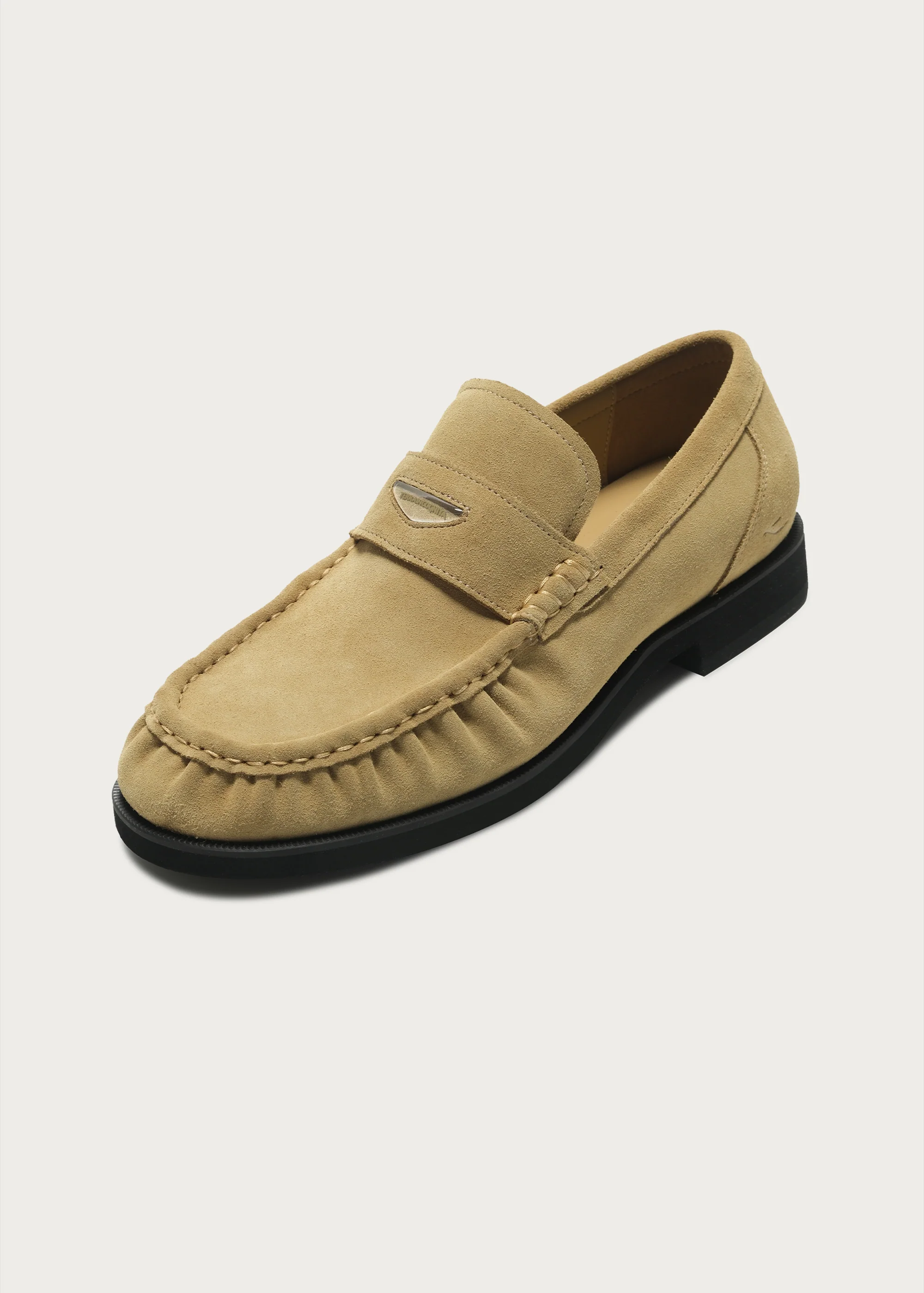 Suede Round-Toe Vintage Loafers Light Khaki - Image 6