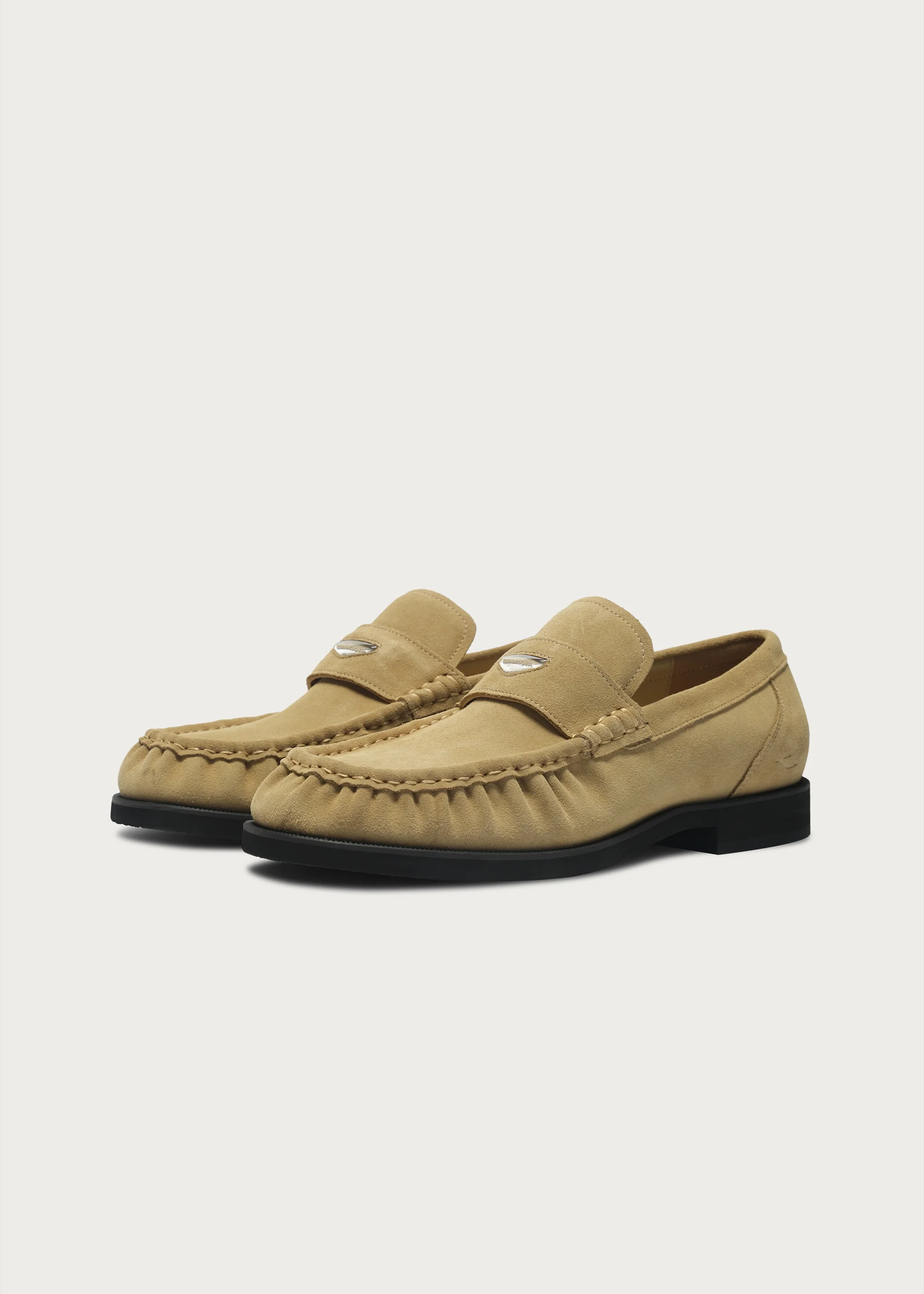 Suede Round-Toe Vintage Loafers Light Khaki - Image 7