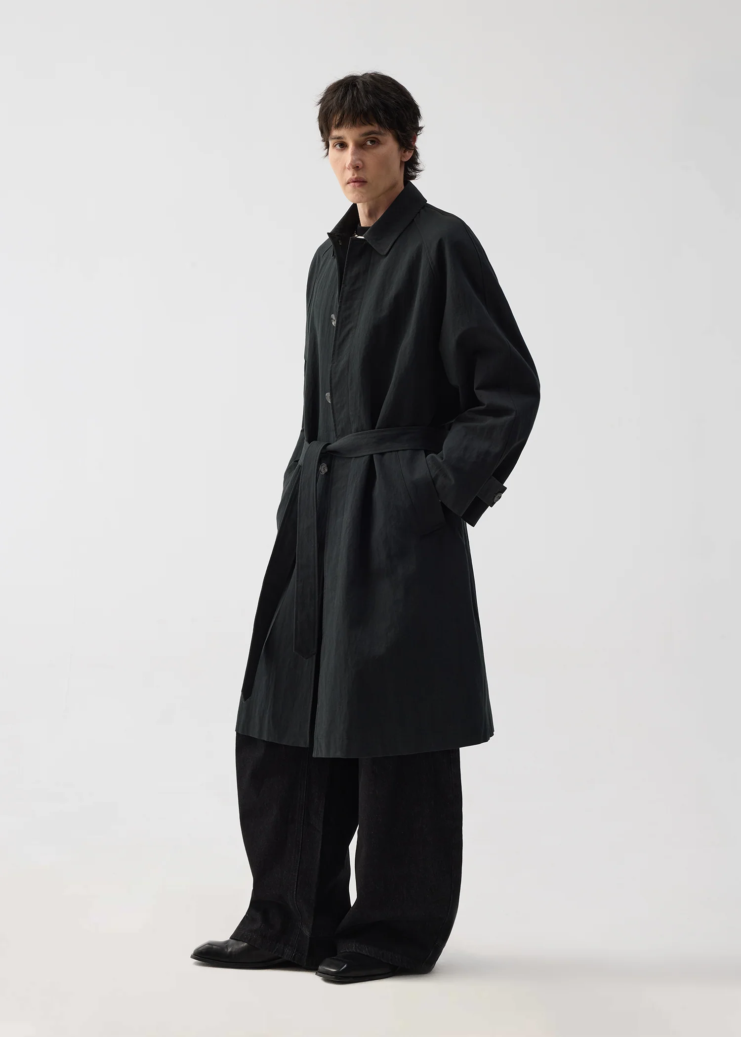 Long trench coat with lapel Black - Image 2