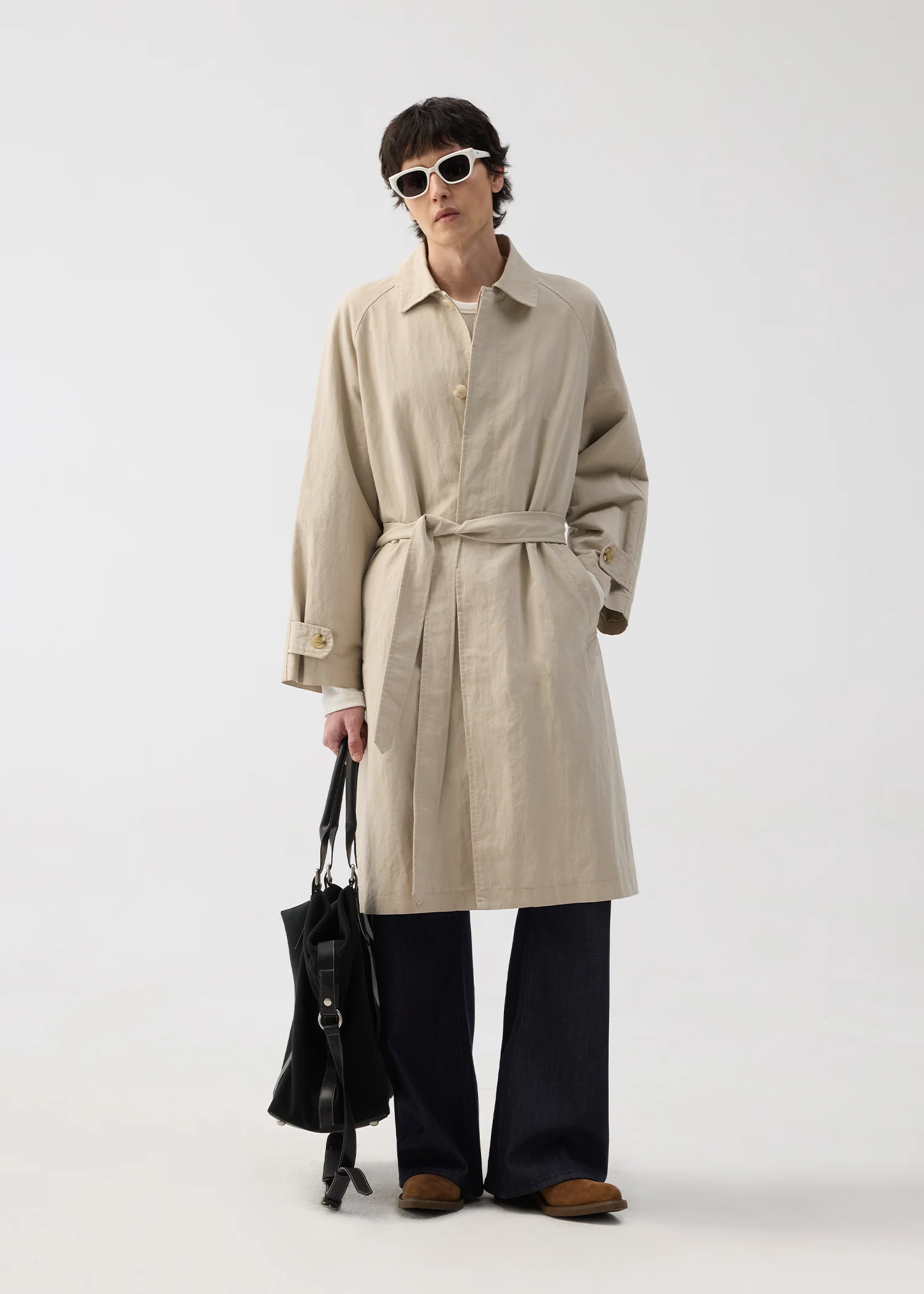 Long trench coat with lapel Khaki - Image 2
