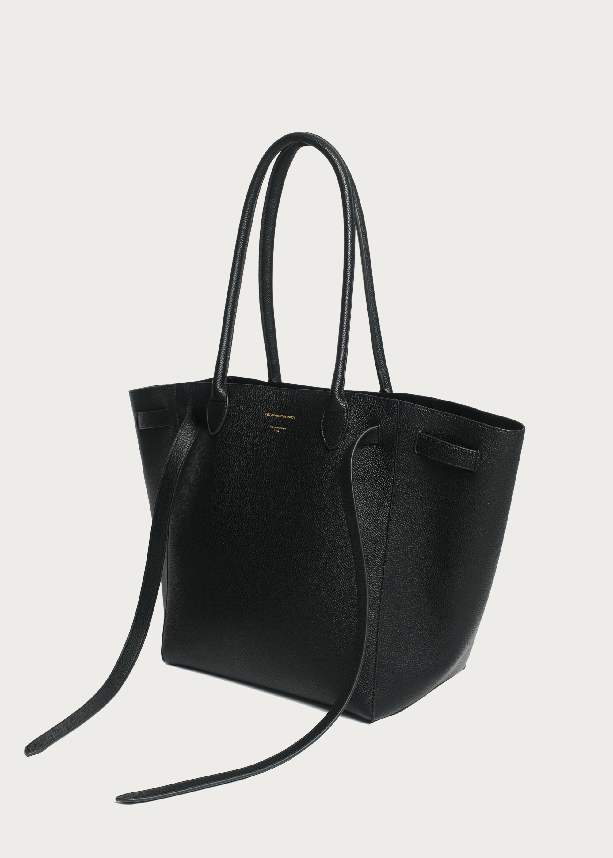 Lychee-Grain Microfiber Leather Large-Capacity Tote Bag Black - Image 4