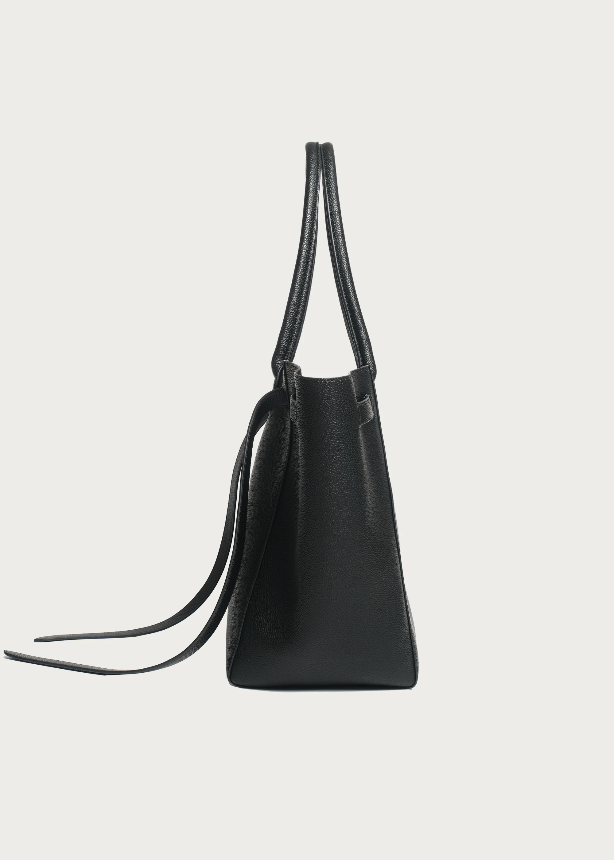 Lychee-Grain Microfiber Leather Large-Capacity Tote Bag Black - Image 5