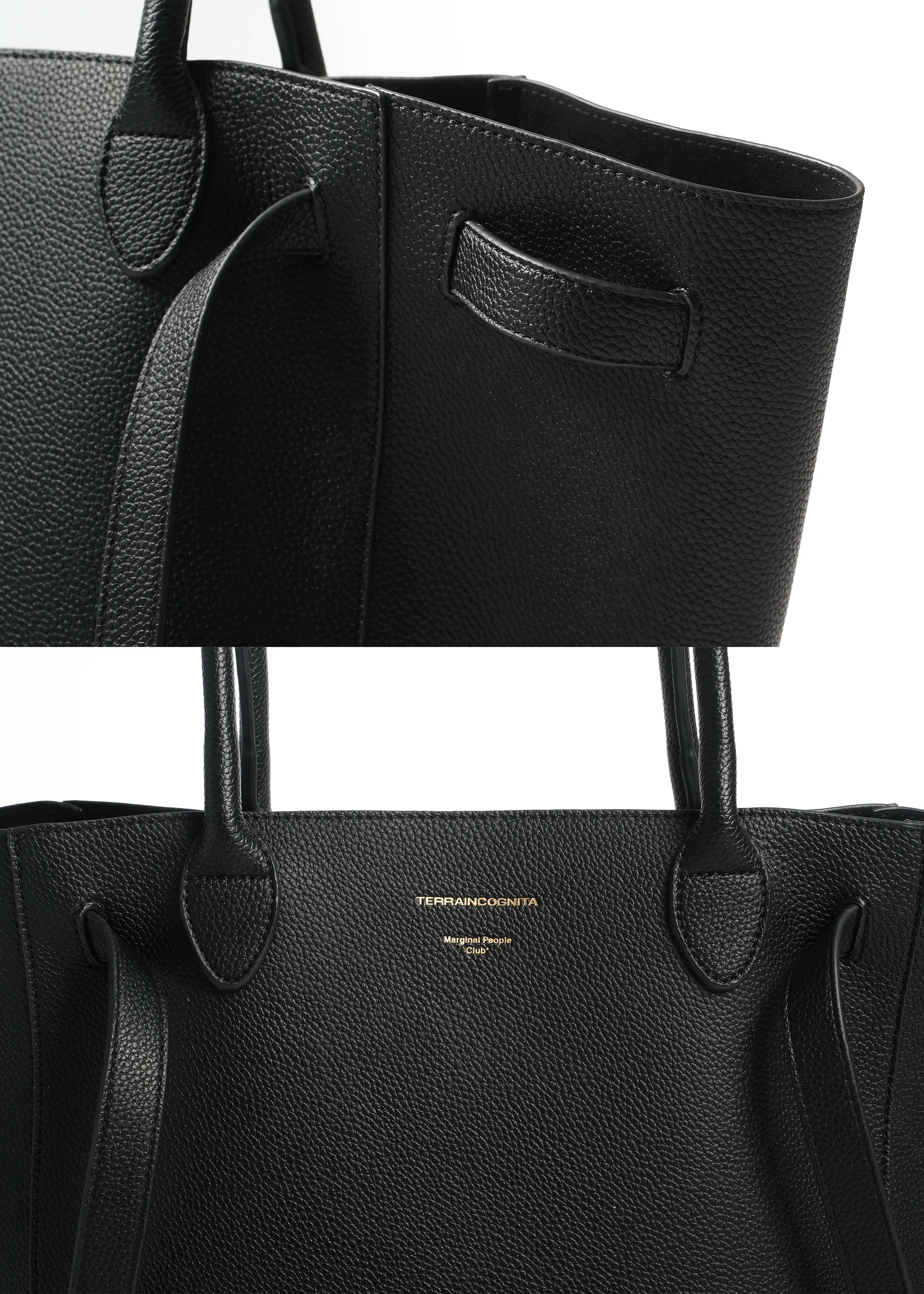 Lychee-Grain Microfiber Leather Large-Capacity Tote Bag Black - Image 7