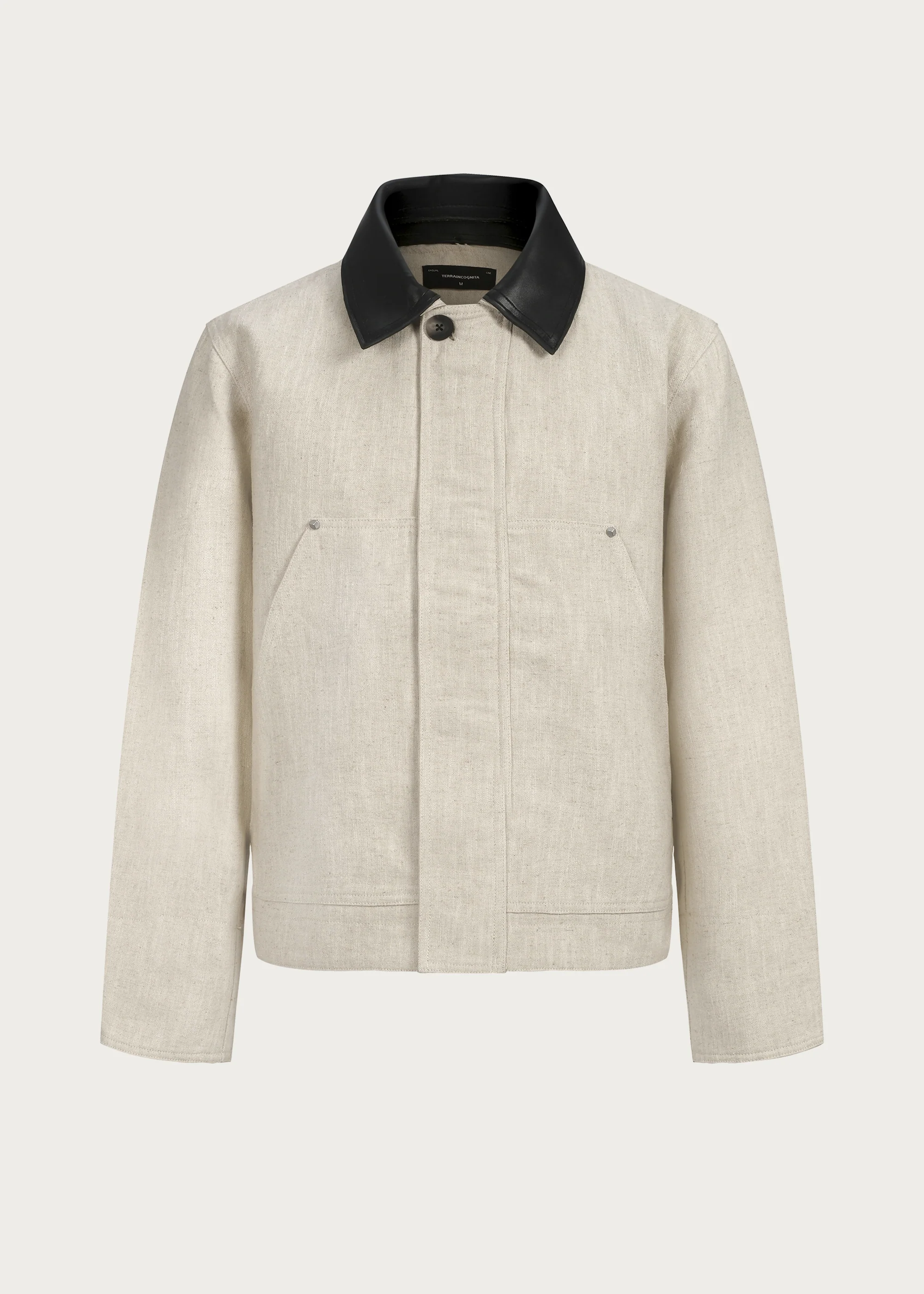 Linen Jacket with Spliced Leather Collar