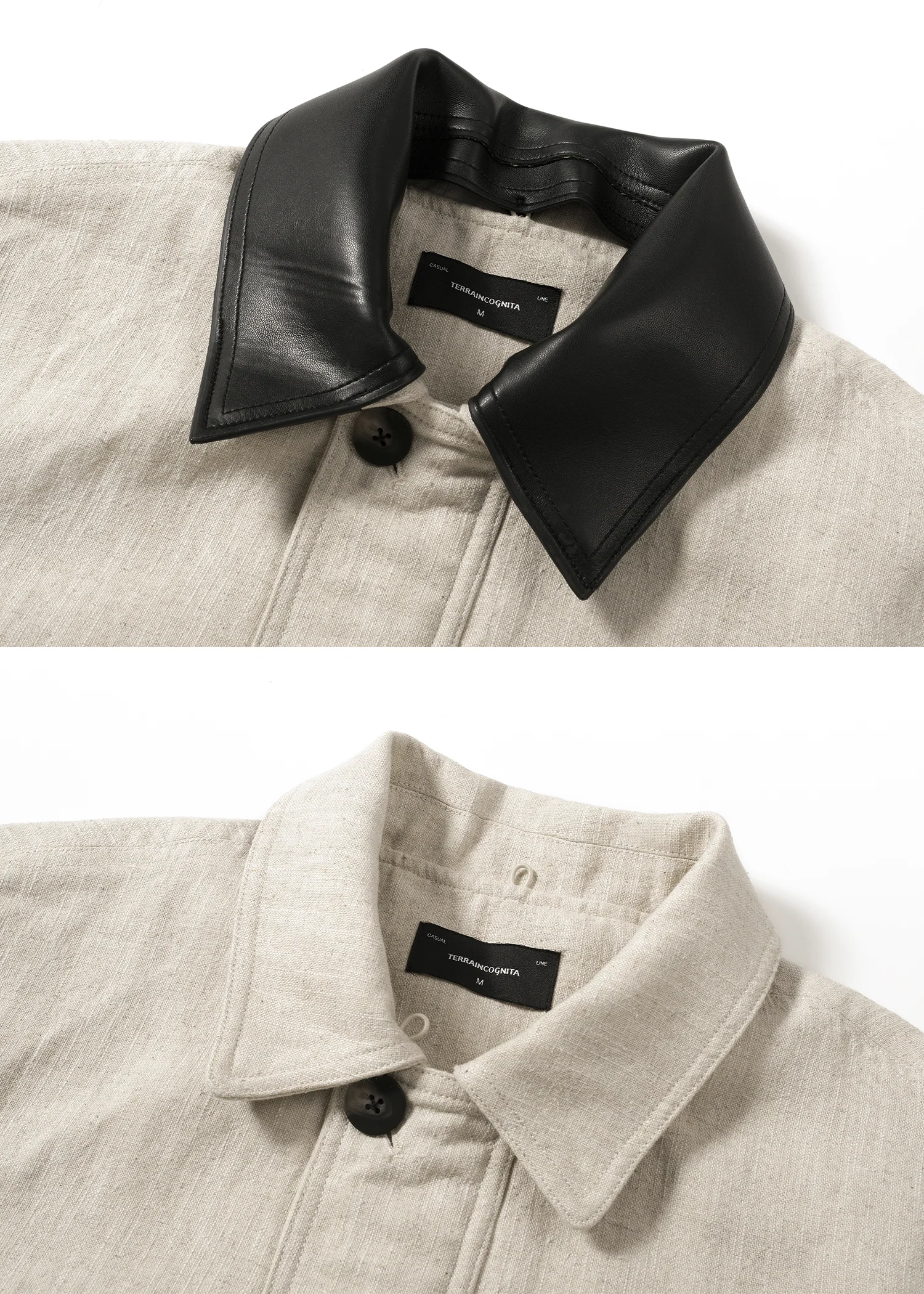 Linen Jacket with Spliced Leather Collar - Image 4