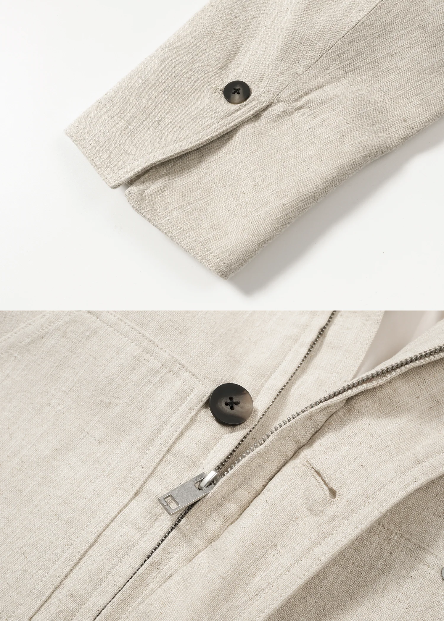 Linen Jacket with Spliced Leather Collar - Image 5