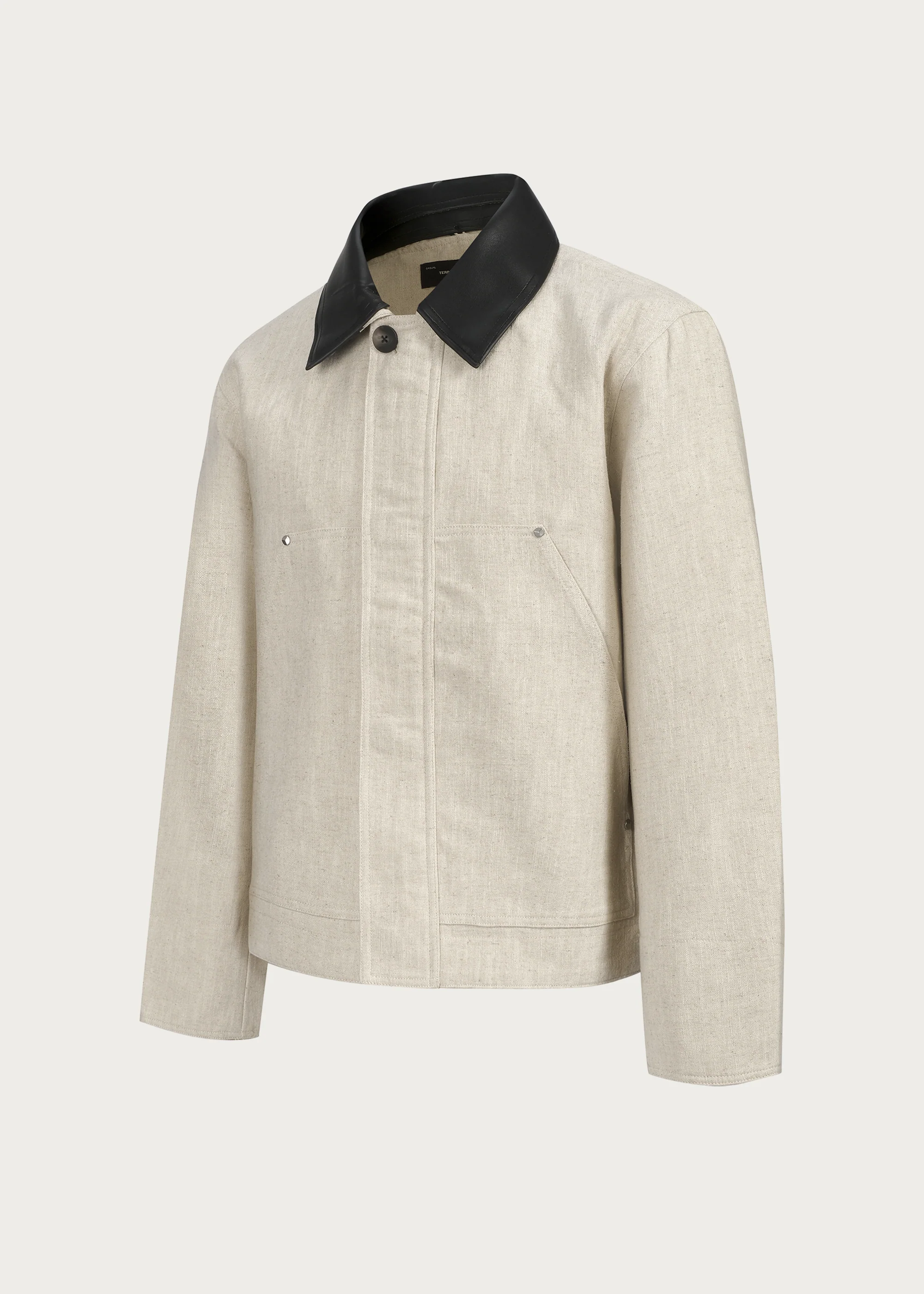 Linen Jacket with Spliced Leather Collar - Image 6