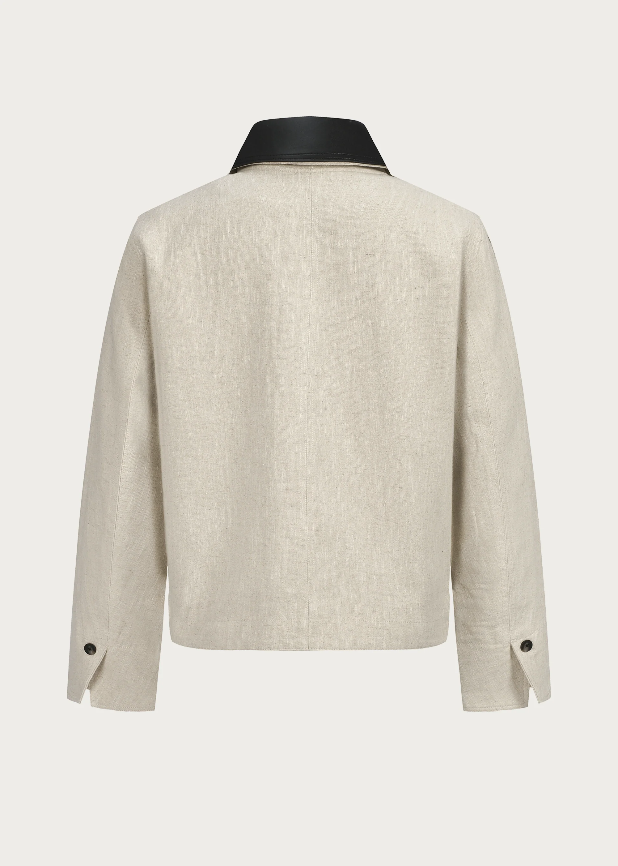 Linen Jacket with Spliced Leather Collar - Image 7