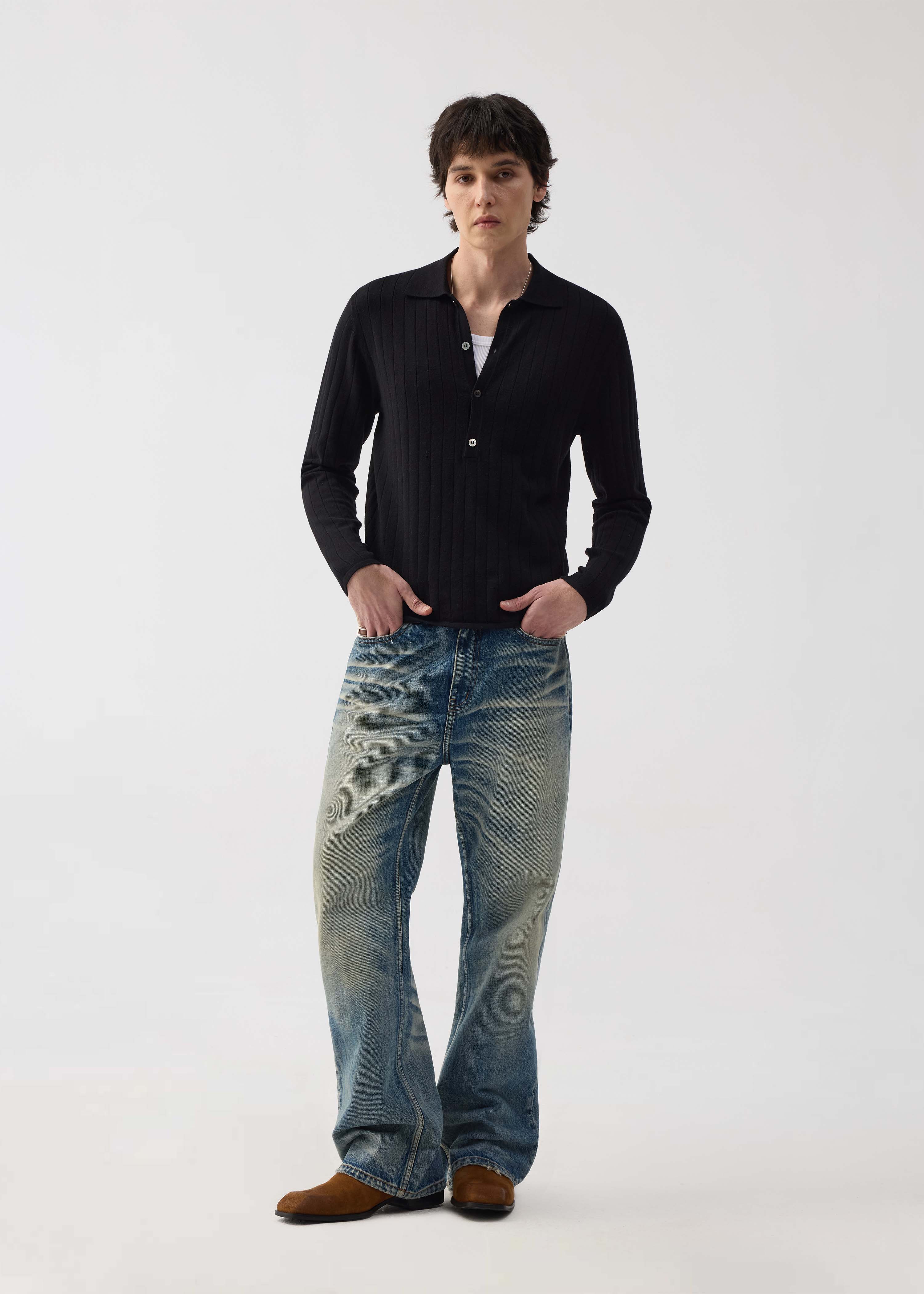 Quiet Luxury Long-Sleeve Half-Placket Knitted Polo Shirt - Image 2