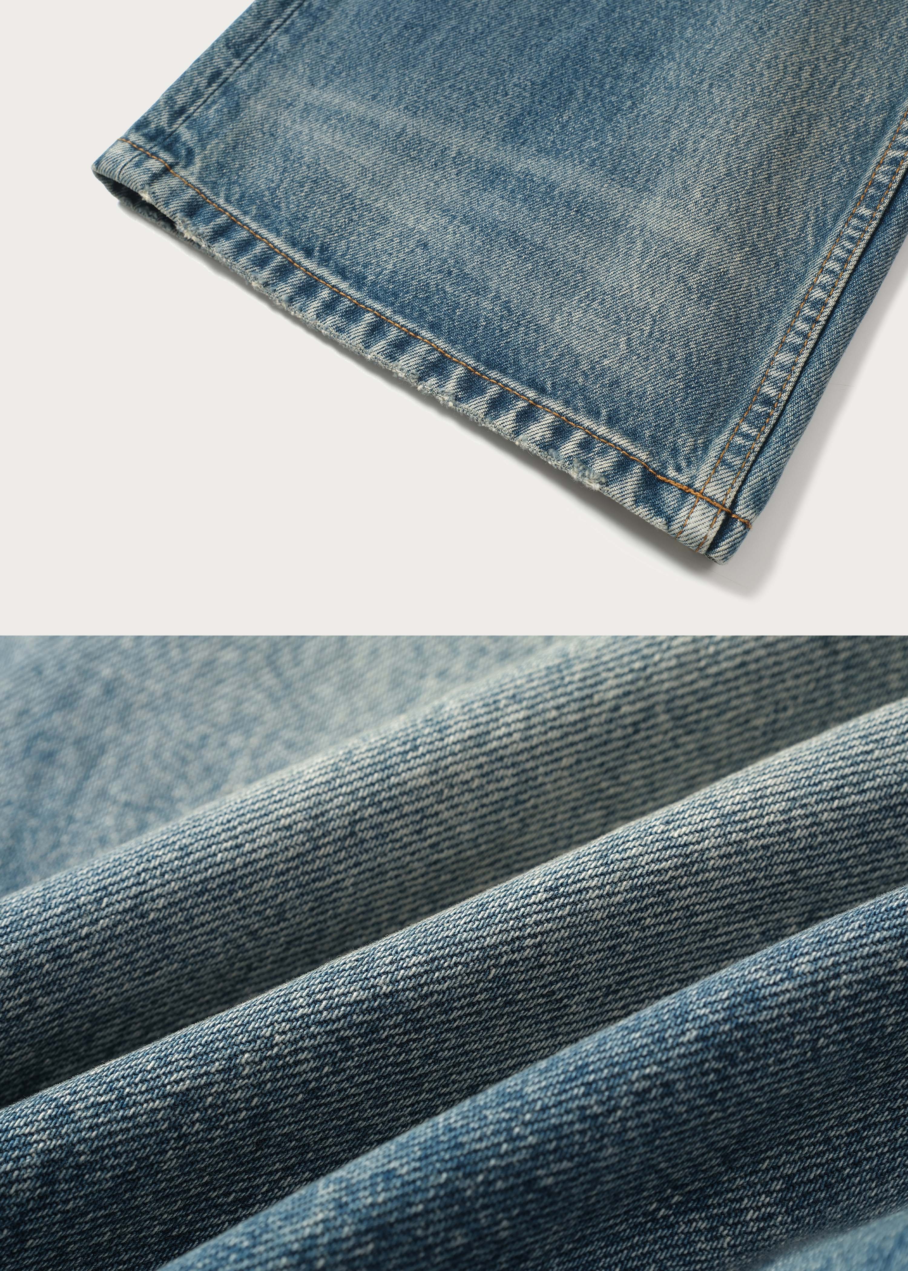 Retro Blue Light-Wash Flared Jeans with Frayed Whiskering and Distressed Finish - Image 5
