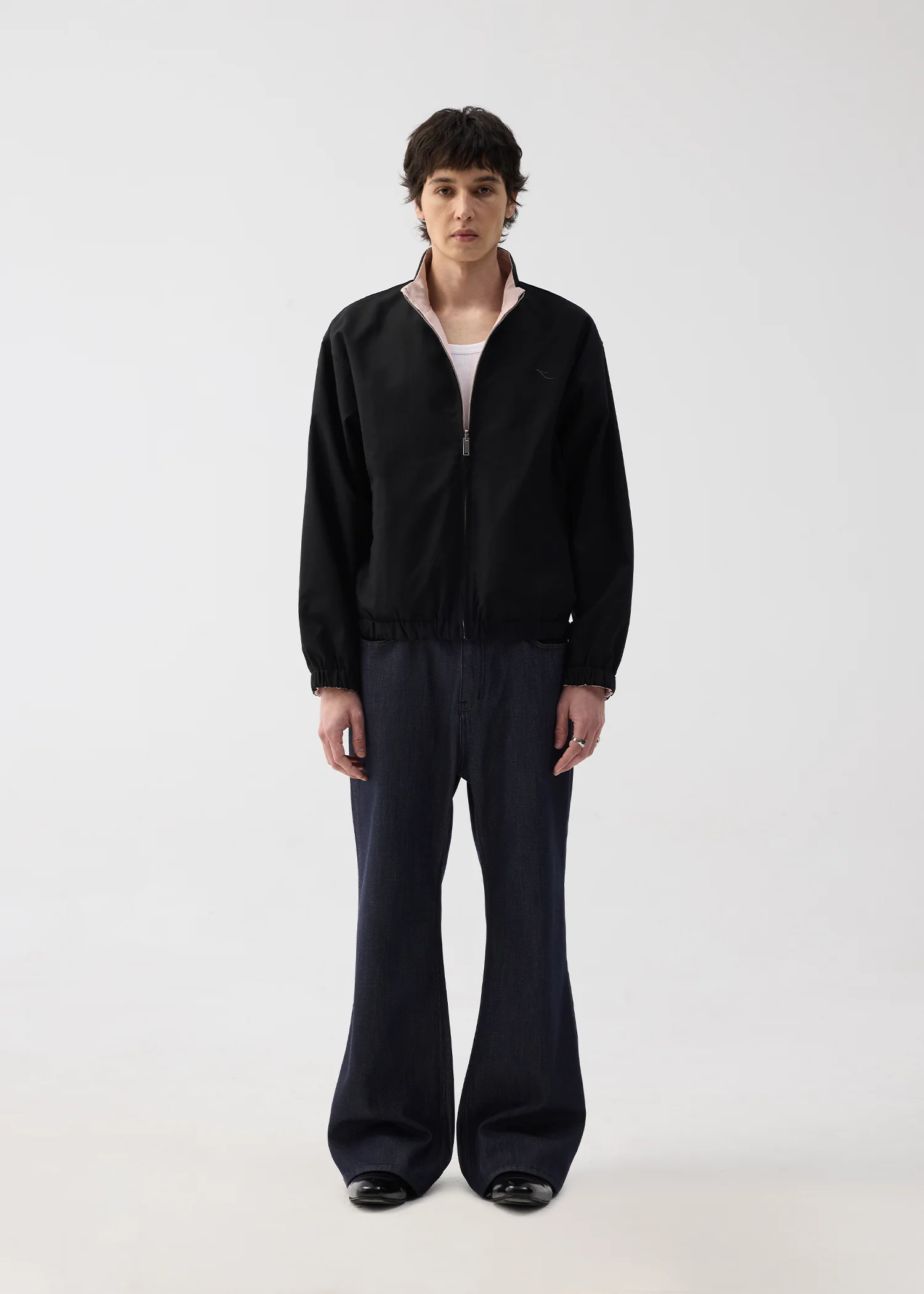 Black/Pink Reversible Color-block Linen-Blend High-Neck Jacket - Image 3