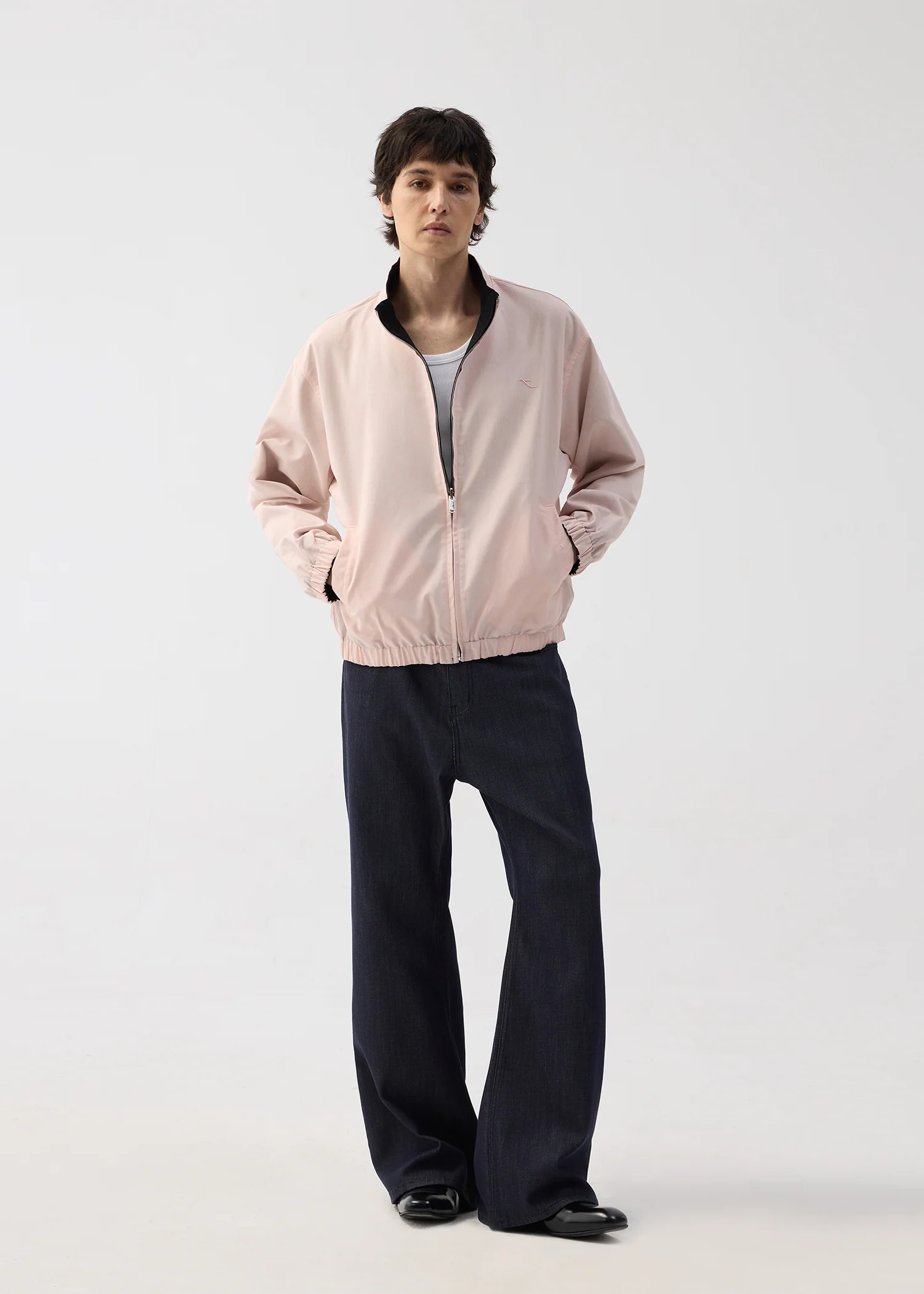 Black/Pink Reversible Color-block Linen-Blend High-Neck Jacket - Image 4