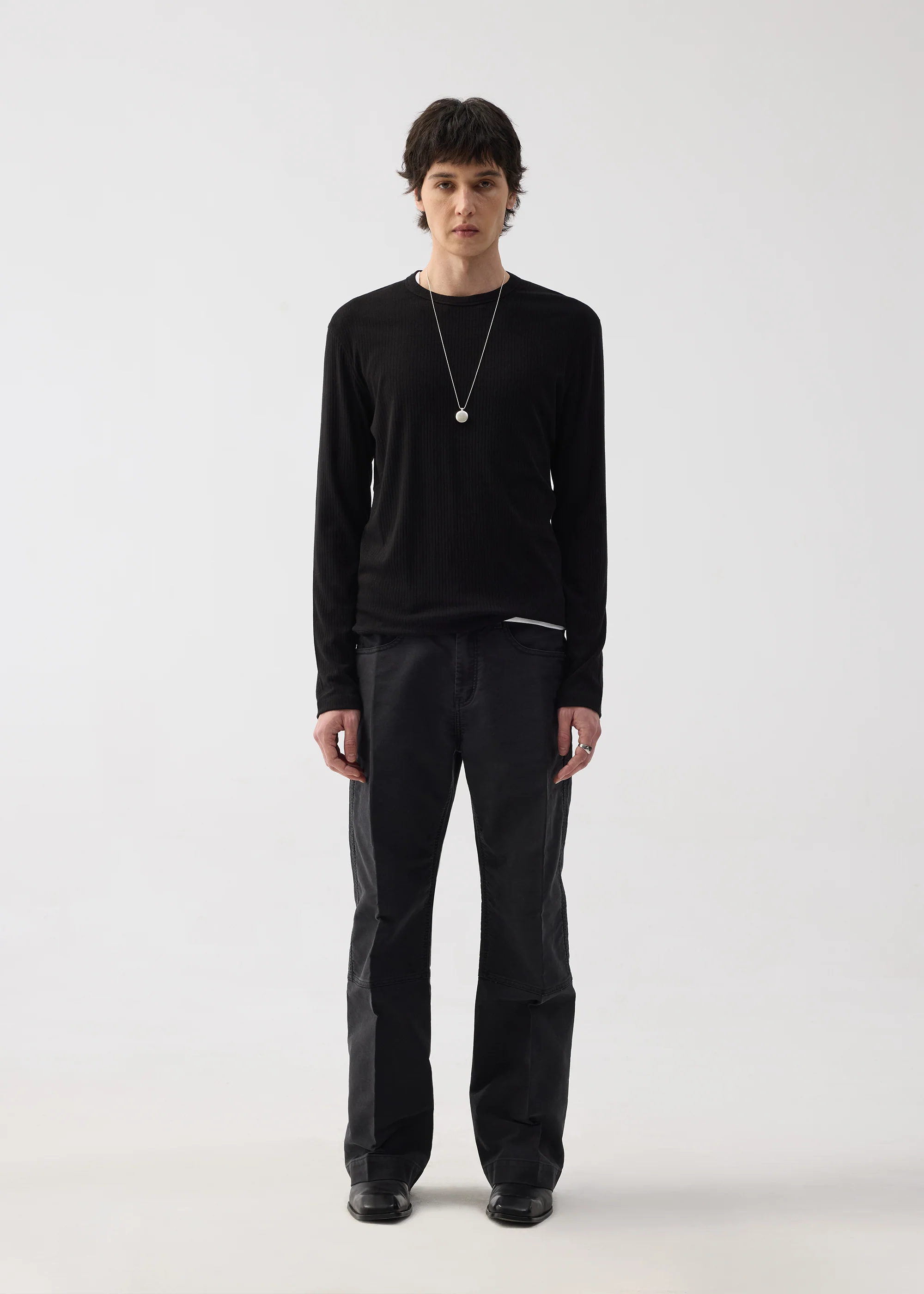 Stretchy Crew-Neck Long-Sleeve Base Layer T-Shirt Black - Image 2