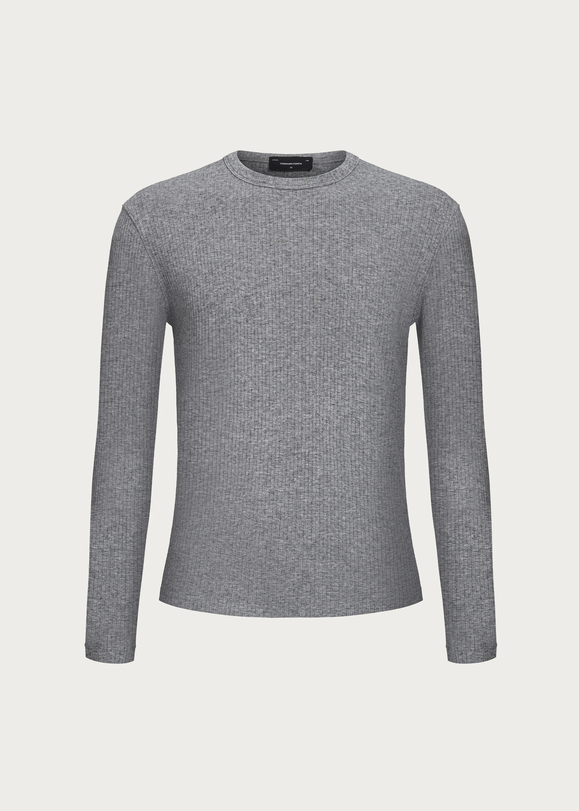 Stretchy Crew-Neck Long-Sleeve Base Layer T-Shirt Grey