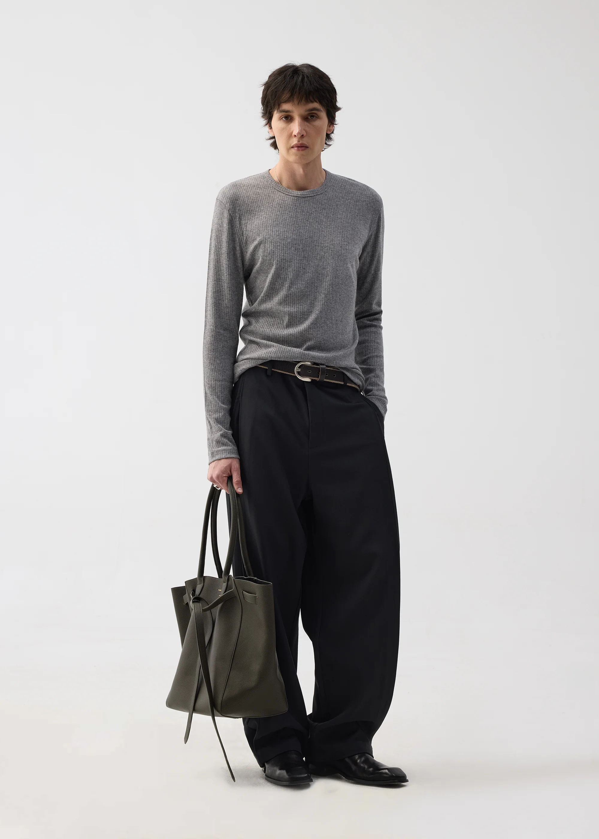 Stretchy Crew-Neck Long-Sleeve Base Layer T-Shirt Grey - Image 2