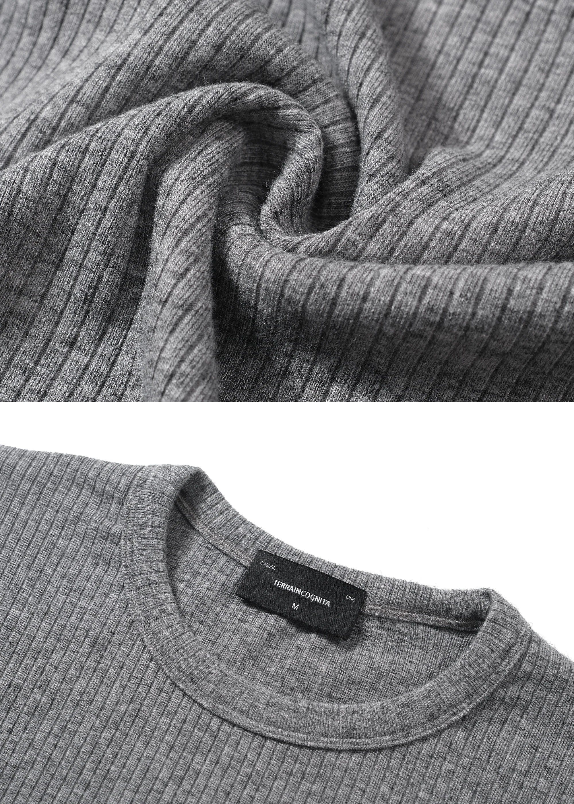 Stretchy Crew-Neck Long-Sleeve Base Layer T-Shirt Grey - Image 3