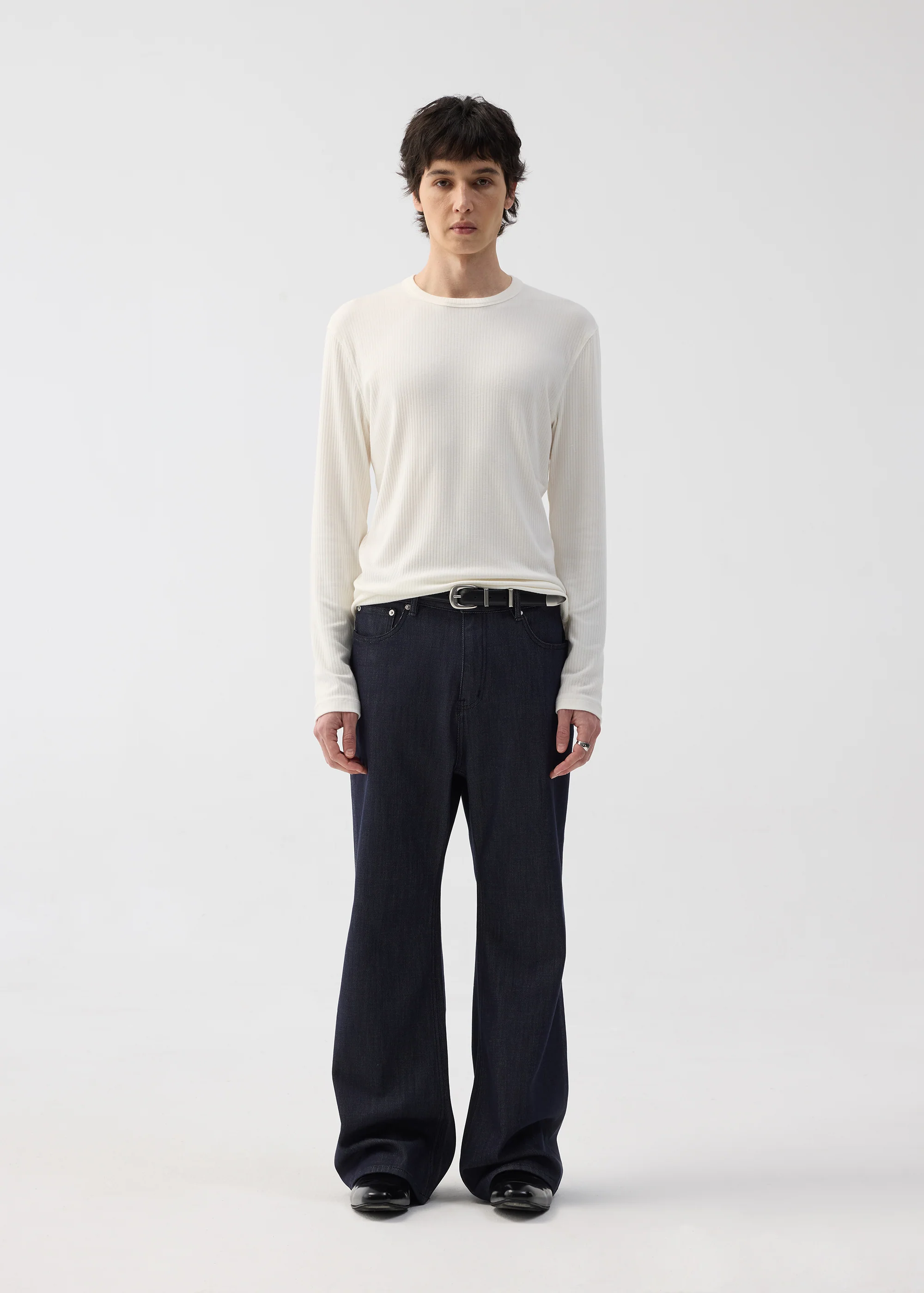 Stretchy Crew-Neck Long-Sleeve Base Layer T-Shirt White - Image 2