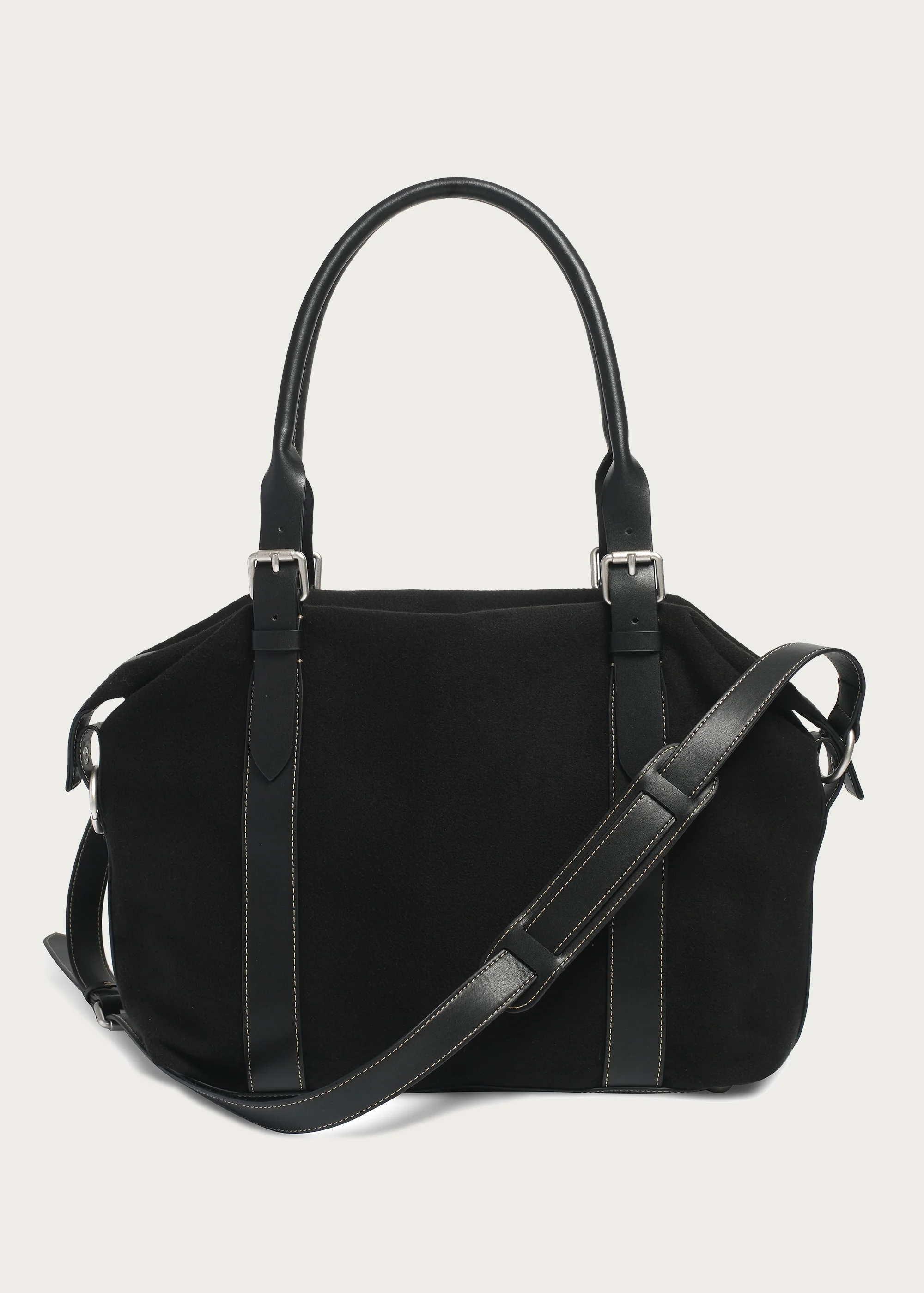 Suede and Leather Patchwork Shoulder/Crossbody Bag - Image 3