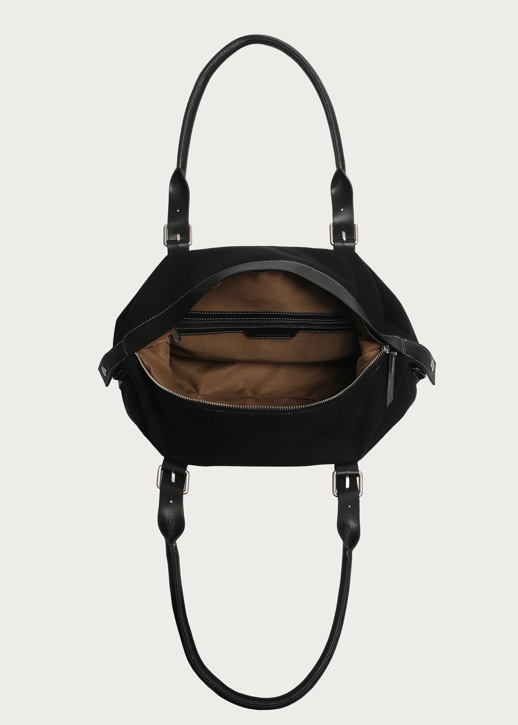Suede and Leather Patchwork Shoulder/Crossbody Bag - Image 7