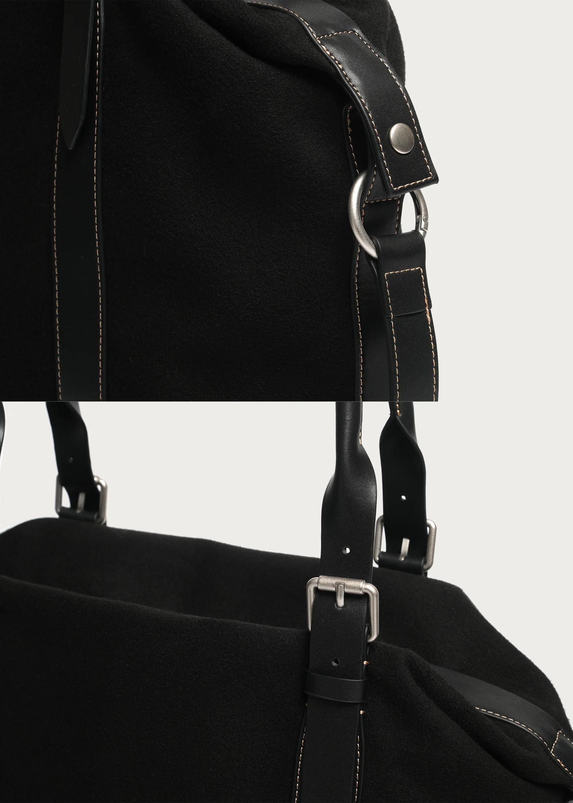 Suede and Leather Patchwork Shoulder/Crossbody Bag - Image 8