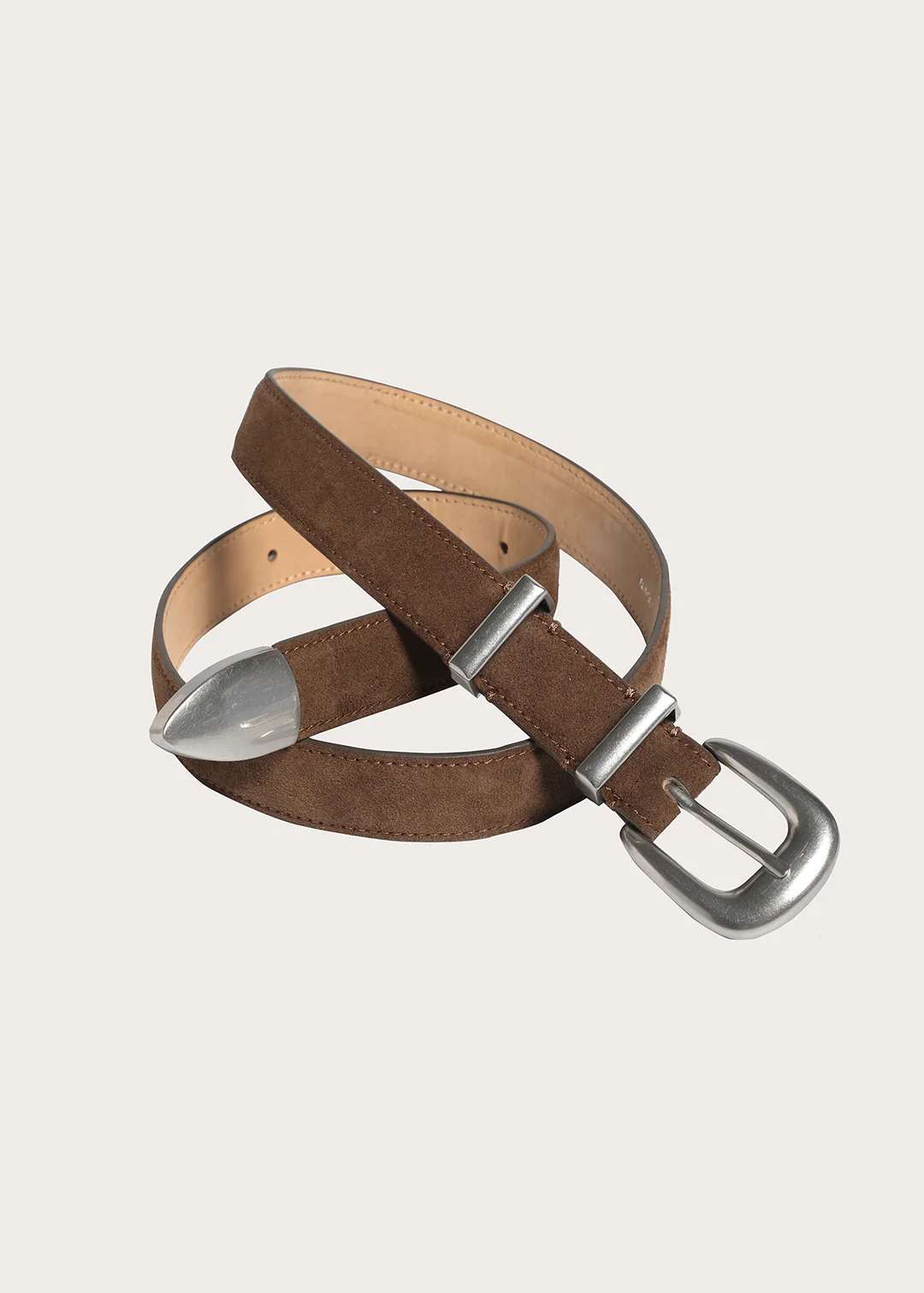 TERRA Top-grain Cowhide with Silver Buckle Narrow Belt Brown - Image 4