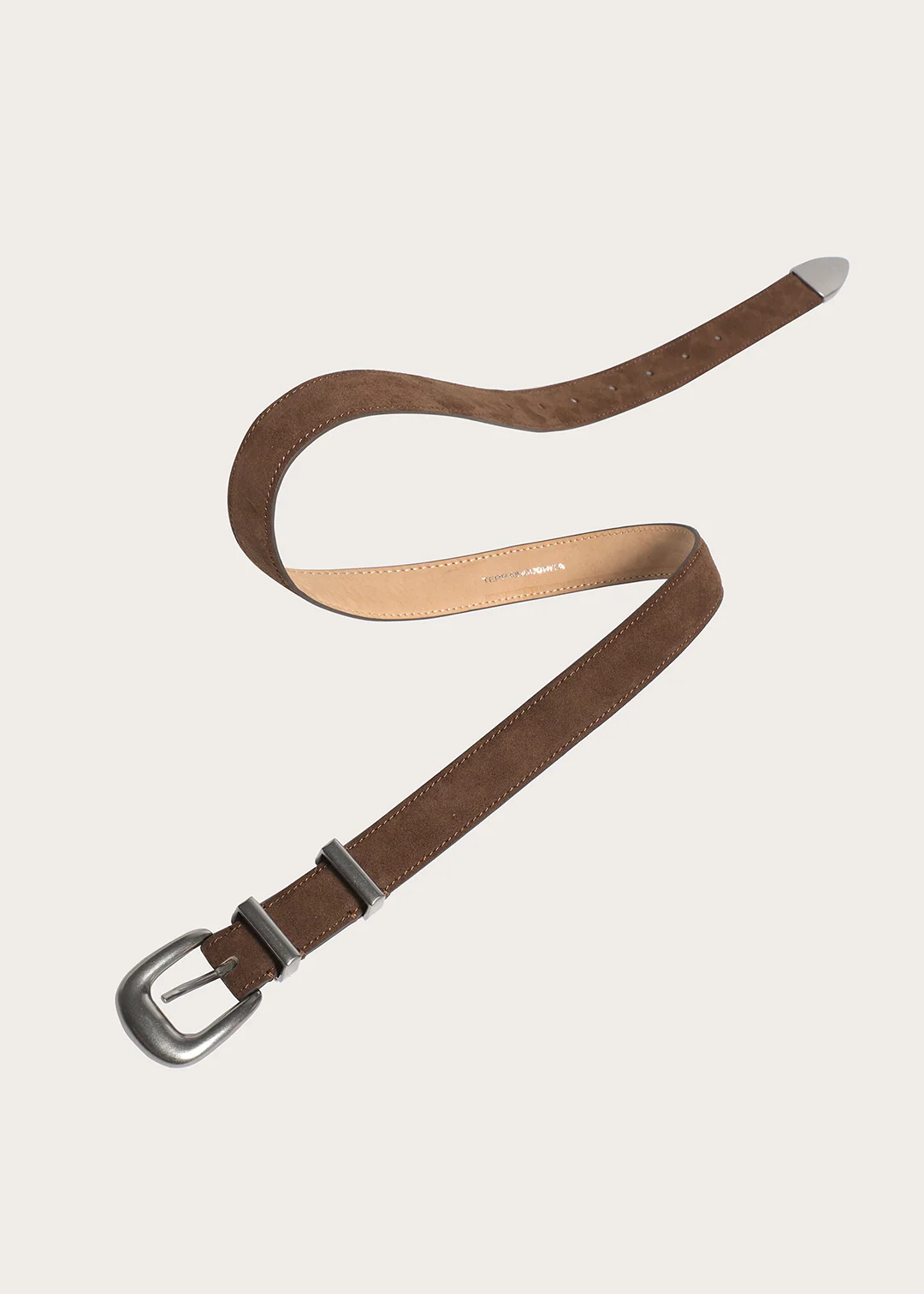 TERRA Top-grain Cowhide with Silver Buckle Narrow Belt Brown - Image 5