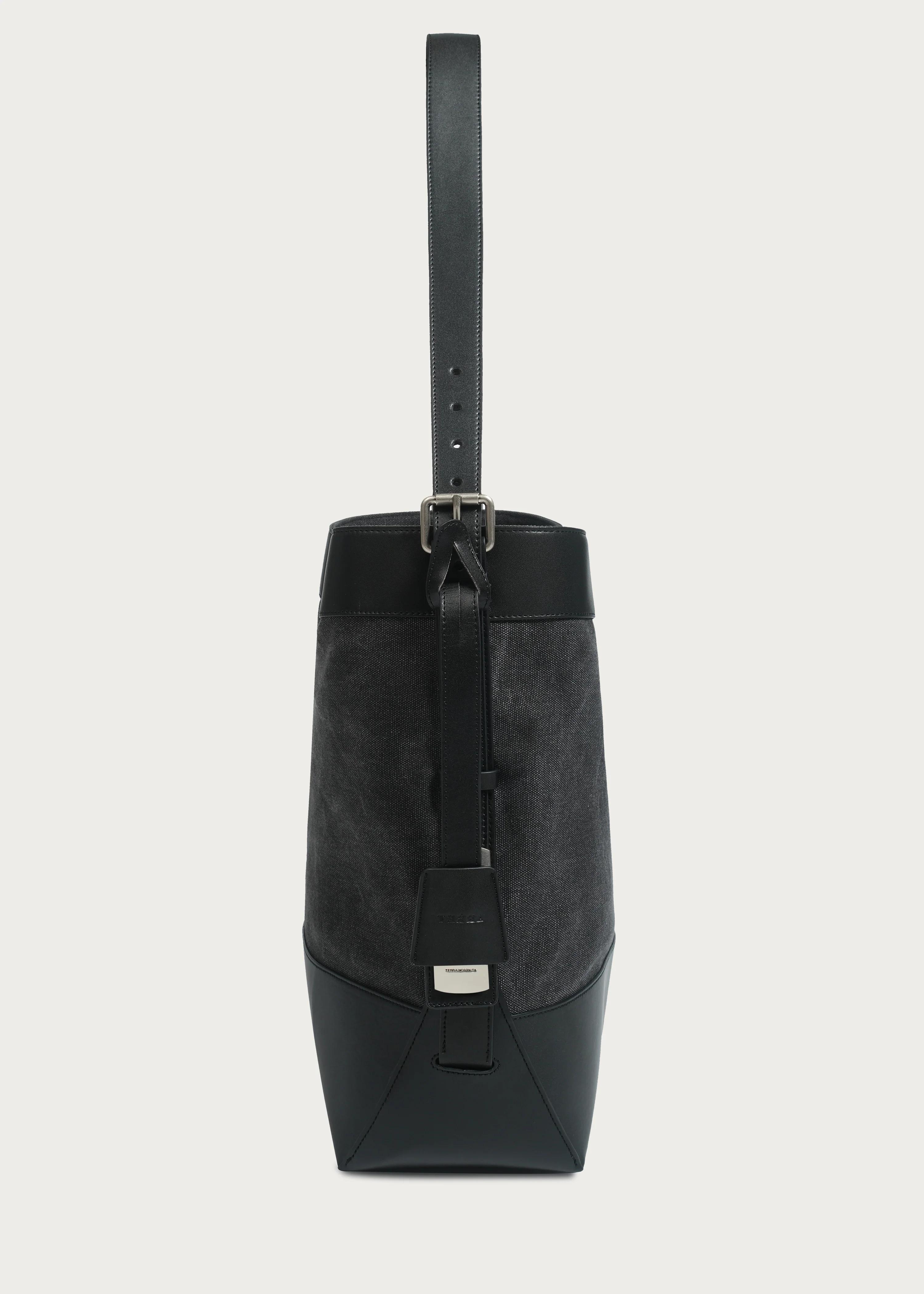 Tote bag Microfiber-leather Patchwork Washed distressed canvas Carbon black - Image 4