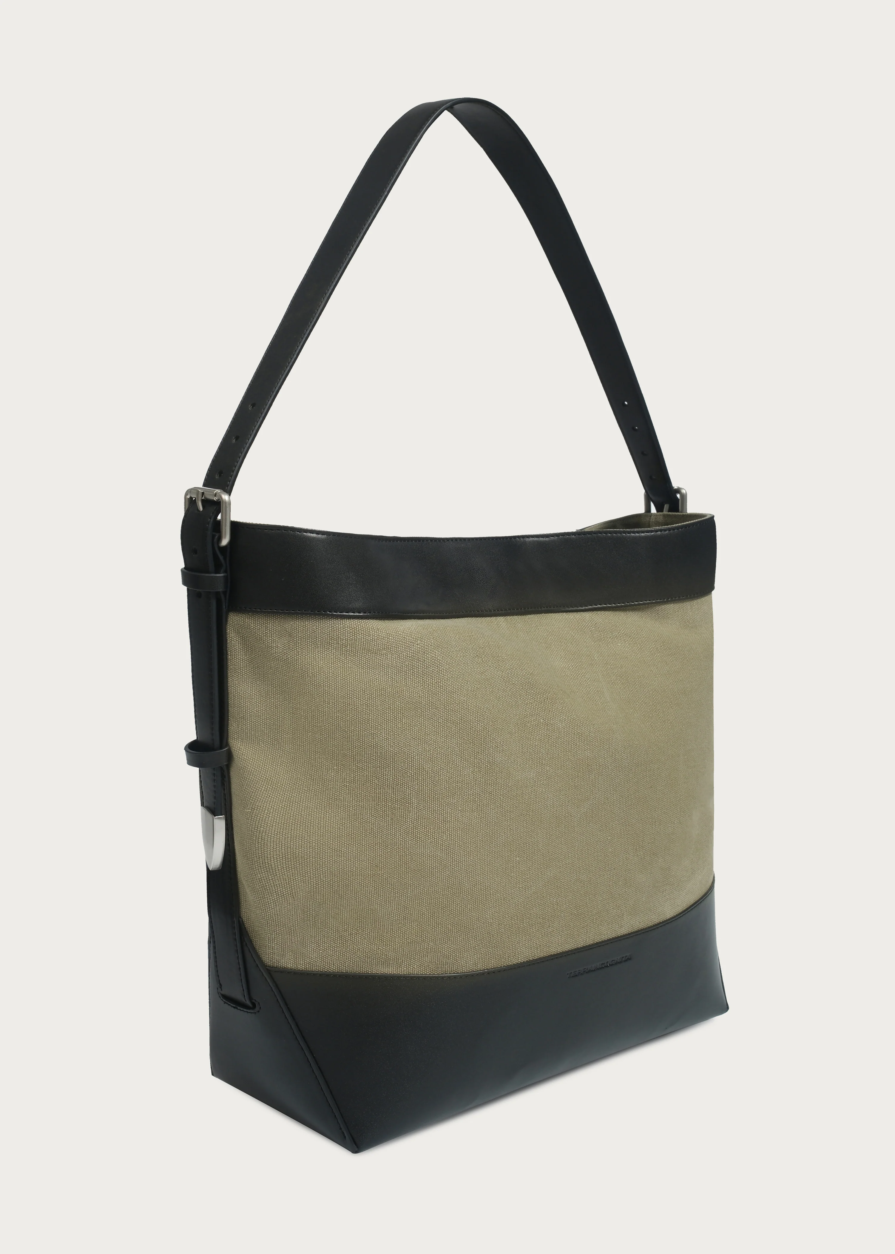Tote bag Microfiber-leather Patchwork Washed distressed canvas Mossgreen - Image 3
